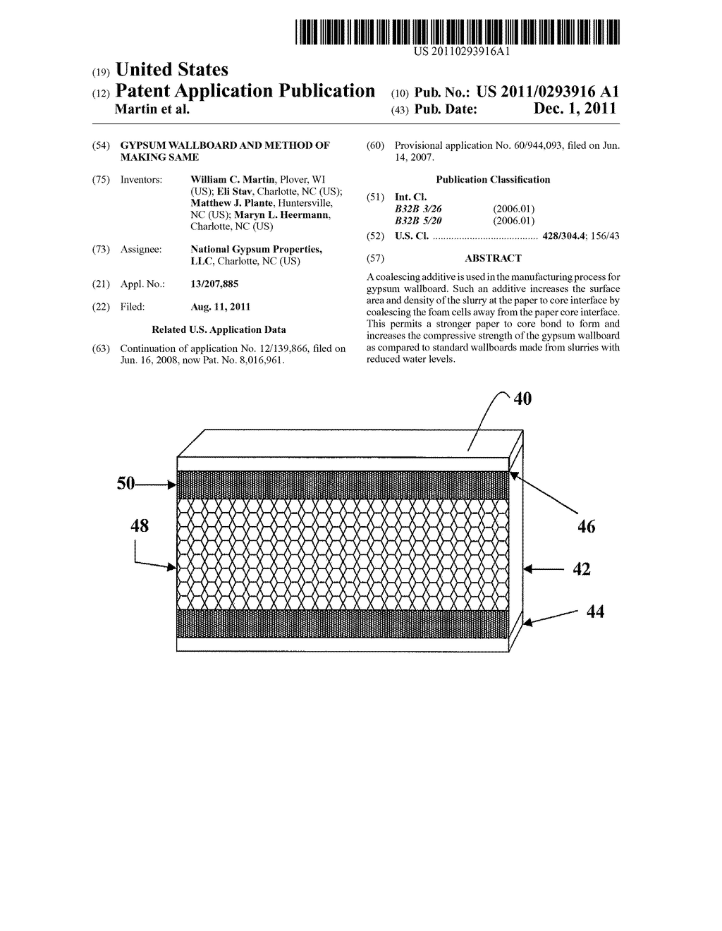 Gypsum Wallboard and Method of Making Same - diagram, schematic, and image 01