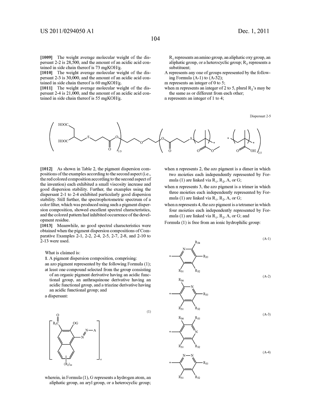 PIGMENT DISPERSION COMPOSITION, RED COLORED COMPOSITION, COLORED CURABLE     COMPOSITION, COLOR FILTER FOR A SOLID STATE IMAGING DEVICE AND METHOD FOR     PRODUCING THE SAME, AND SOLID STATE IMAGING DEVICE - diagram, schematic, and image 105