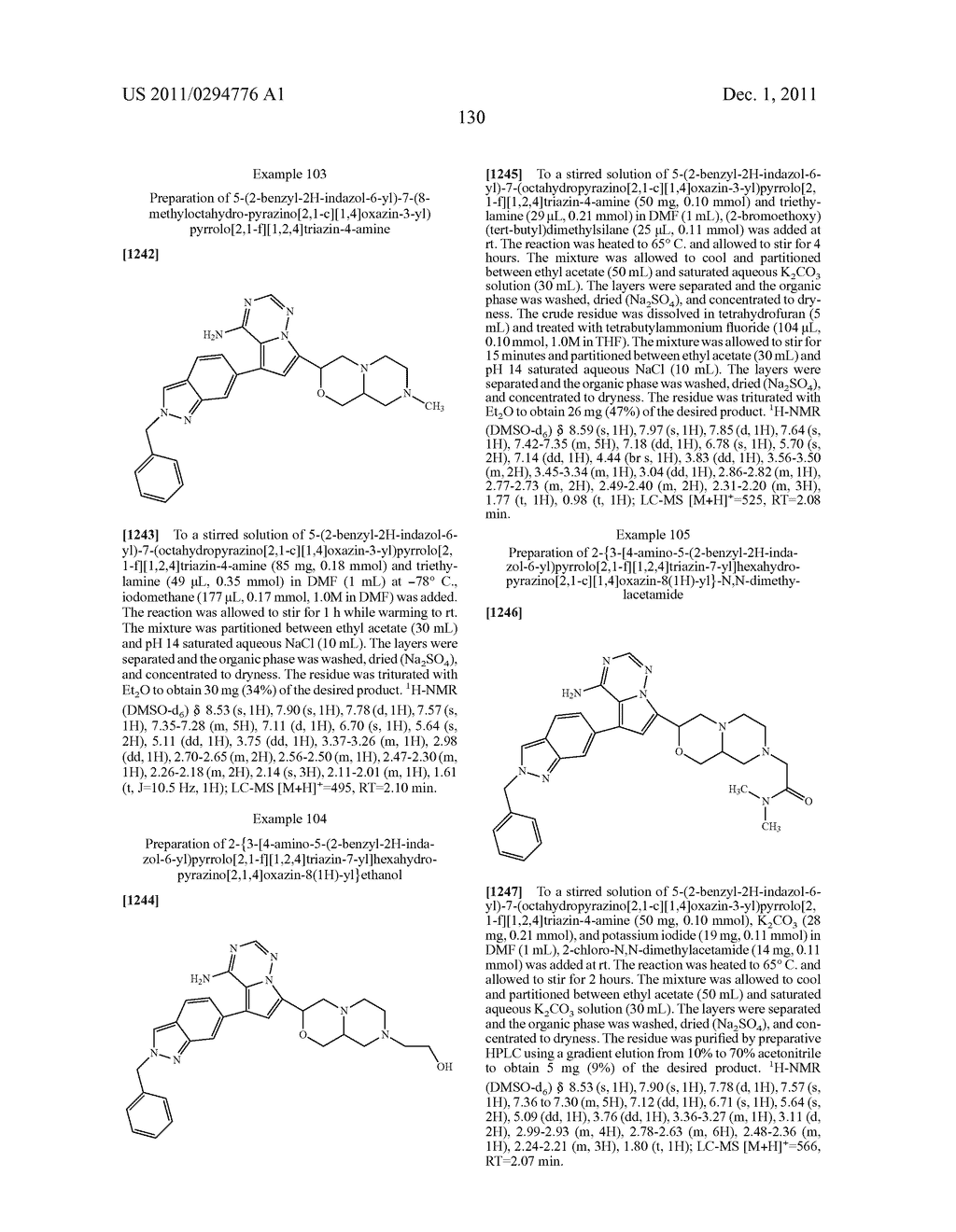 Pyrrolo[2,1-F] [1,2,4] Triazin-4-Ylamines IGF-1R Kinase Inhibitors for the     Treatment of Cancer and Other Hyperproliferative Diseases - diagram, schematic, and image 130