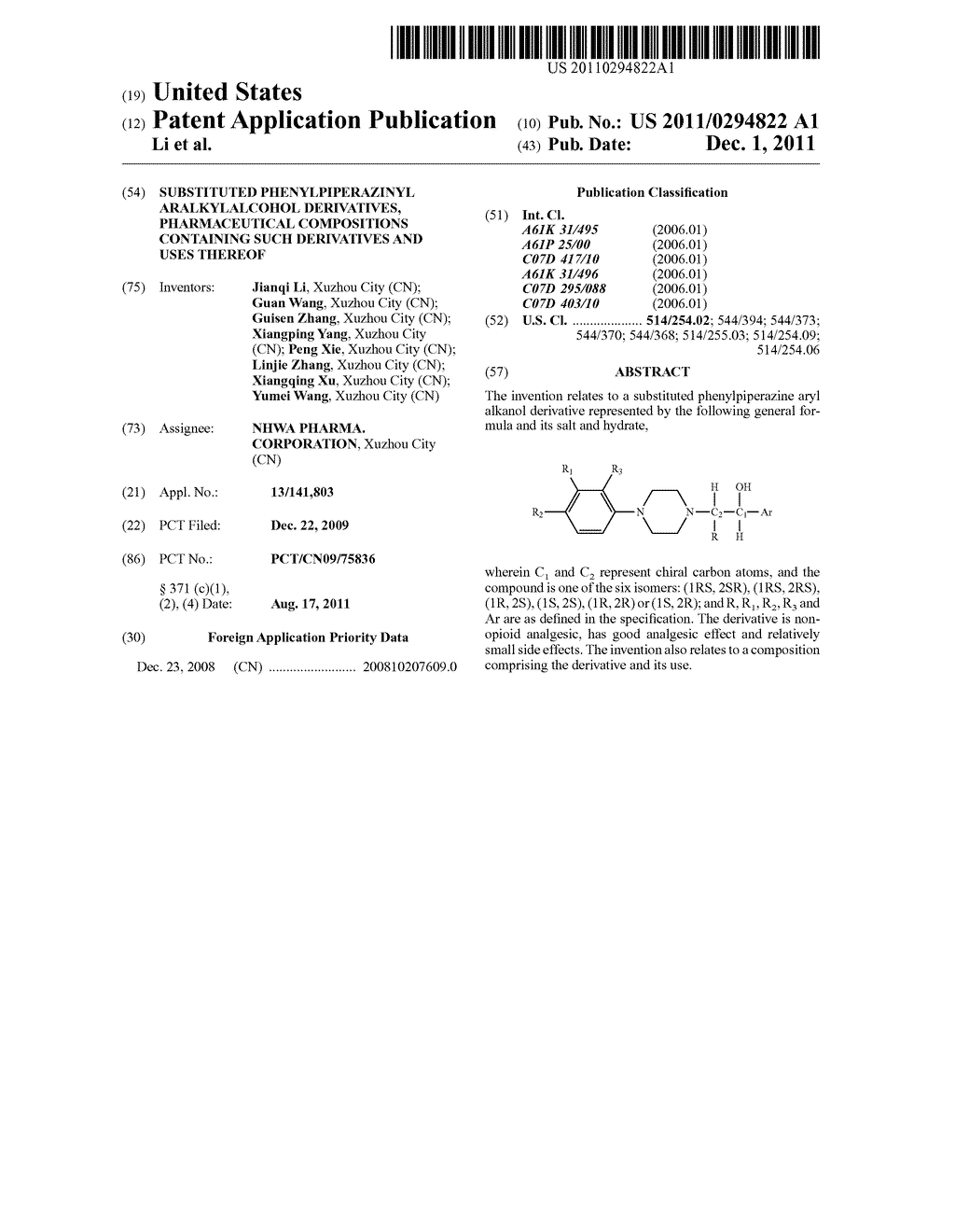 Substituted Phenylpiperazinyl Aralkylalcohol Derivatives, Pharmaceutical     Compositions Containing Such Derivatives and Uses Thereof - diagram, schematic, and image 01