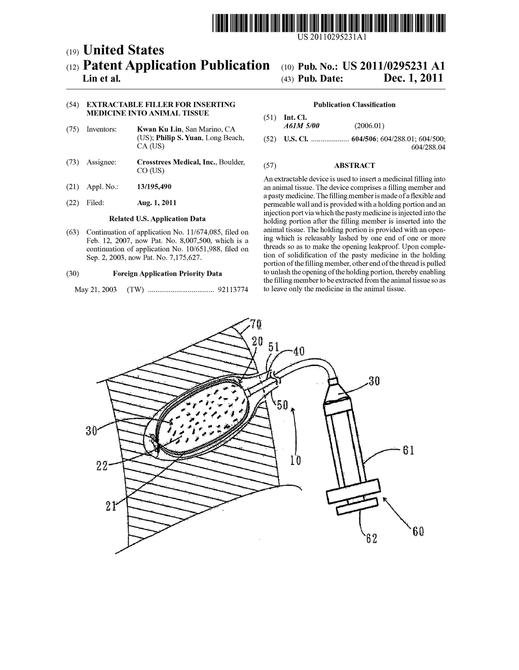 EXTRACTABLE FILLER FOR INSERTING MEDICINE INTO ANIMAL TISSUE - diagram, schematic, and image 01