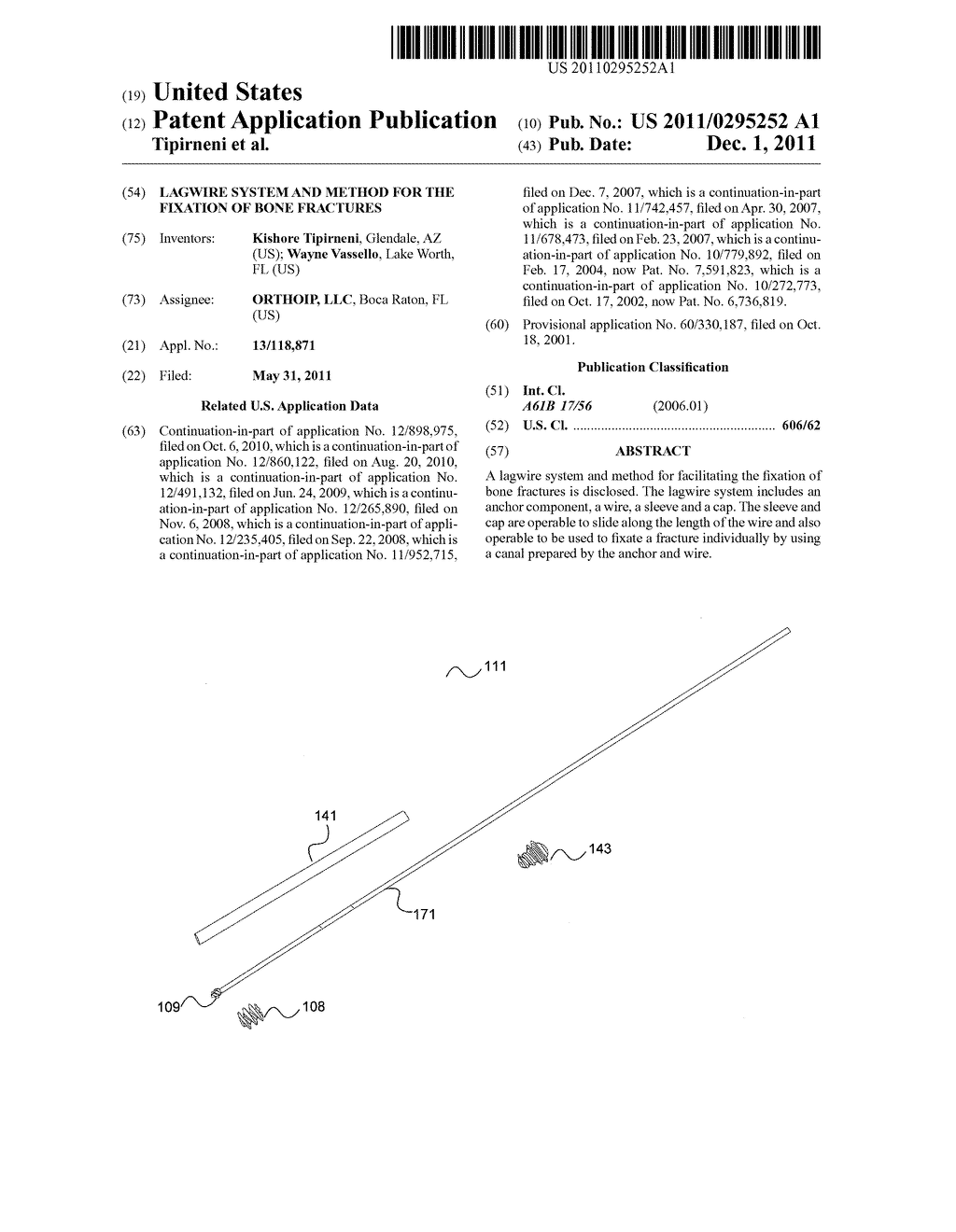 LAGWIRE SYSTEM AND METHOD FOR THE FIXATION OF BONE FRACTURES - diagram, schematic, and image 01