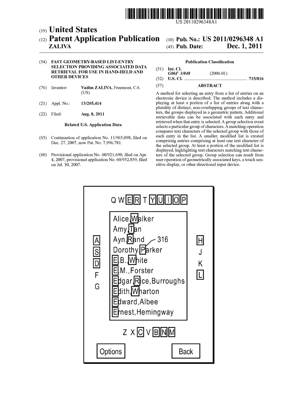 FAST GEOMETRY-BASED LIST-ENTRY SELECTION PROVIDING ASSOCIATED DATA     RETRIEVAL FOR USE IN HAND-HELD AND OTHER DEVICES - diagram, schematic, and image 01