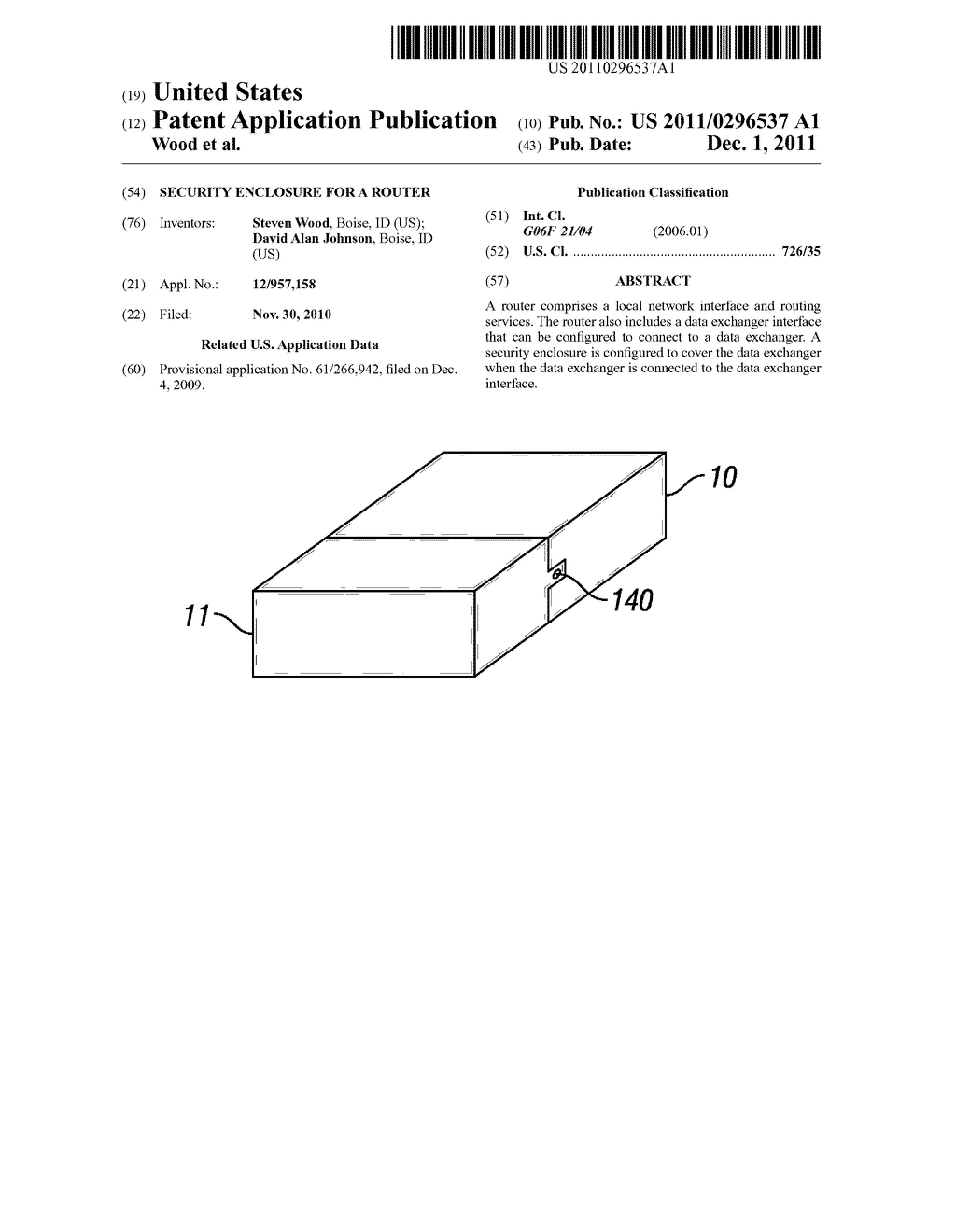 SECURITY ENCLOSURE FOR A ROUTER - diagram, schematic, and image 01