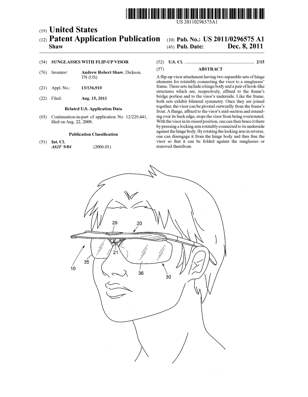 Sunglasses with flip-up visor - diagram, schematic, and image 01