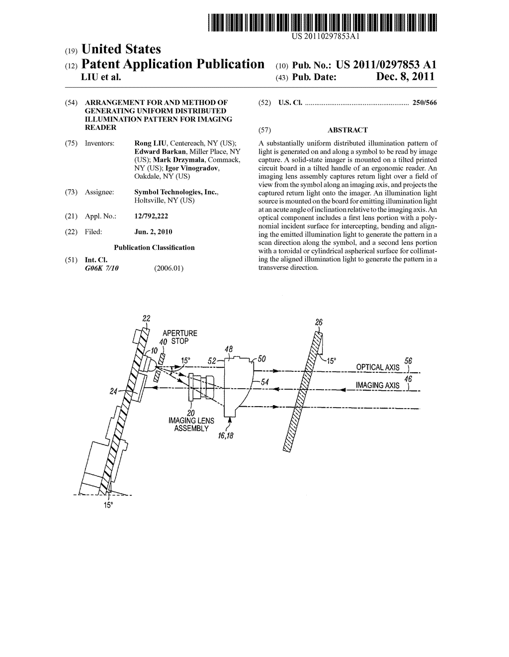 ARRANGEMENT FOR AND METHOD OF GENERATING UNIFORM DISTRIBUTED ILLUMINATION     PATTERN FOR IMAGING READER - diagram, schematic, and image 01