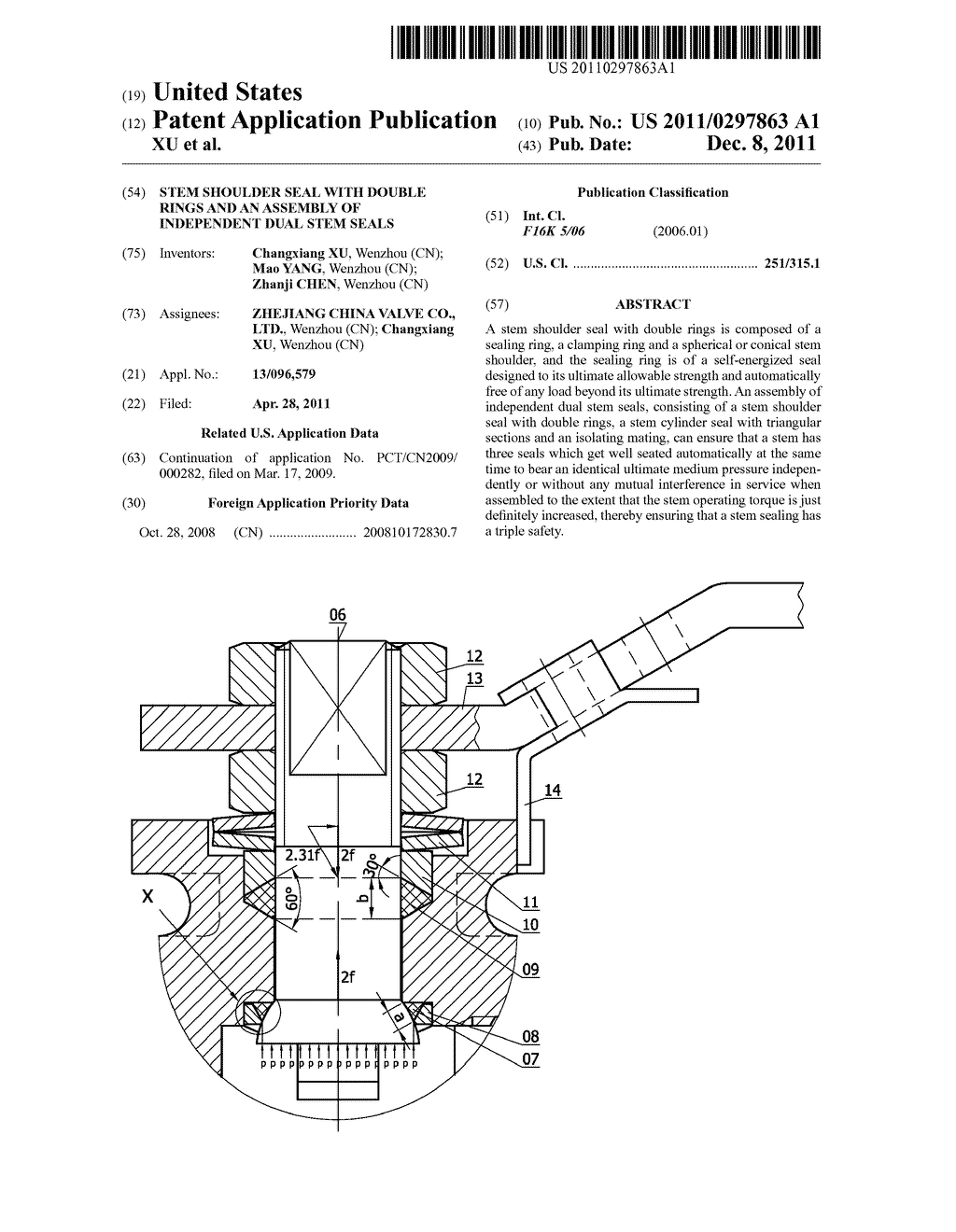 STEM SHOULDER SEAL WITH DOUBLE RINGS AND AN ASSEMBLY OF INDEPENDENT DUAL     STEM SEALS - diagram, schematic, and image 01