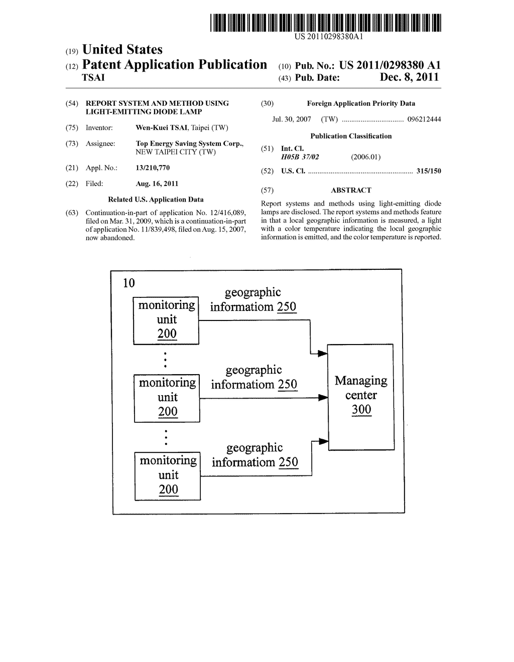 REPORT SYSTEM AND METHOD USING LIGHT-EMITTING DIODE LAMP - diagram, schematic, and image 01