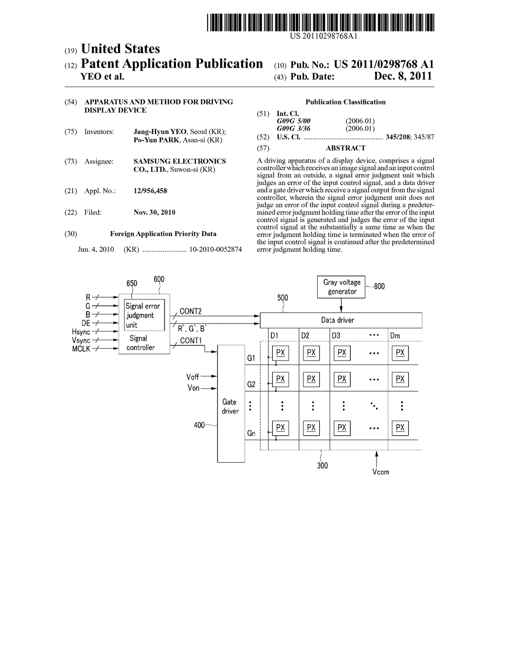 APPARATUS AND METHOD FOR DRIVING DISPLAY DEVICE - diagram, schematic, and image 01