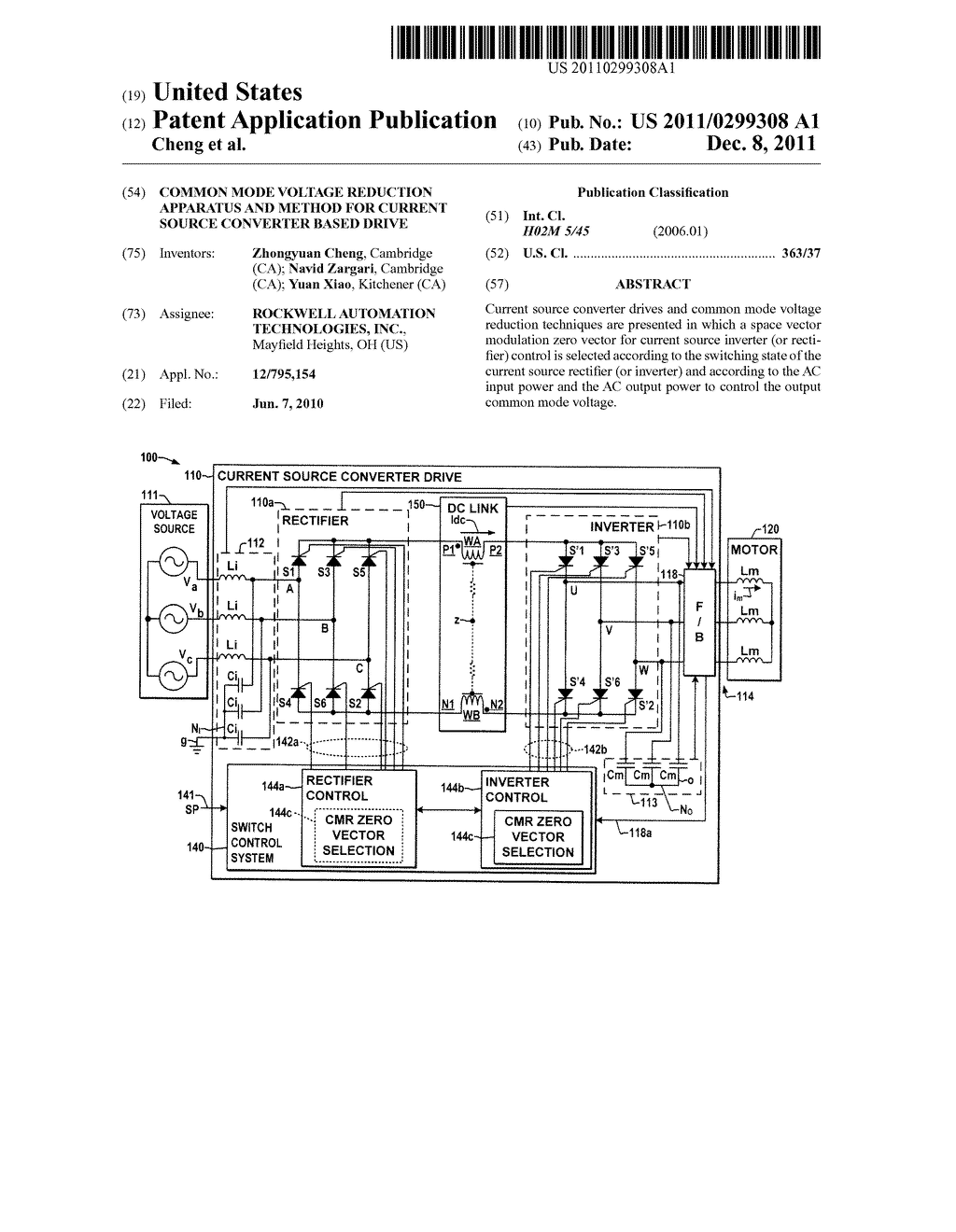 COMMON MODE VOLTAGE REDUCTION APPARATUS AND METHOD FOR CURRENT SOURCE     CONVERTER BASED DRIVE - diagram, schematic, and image 01