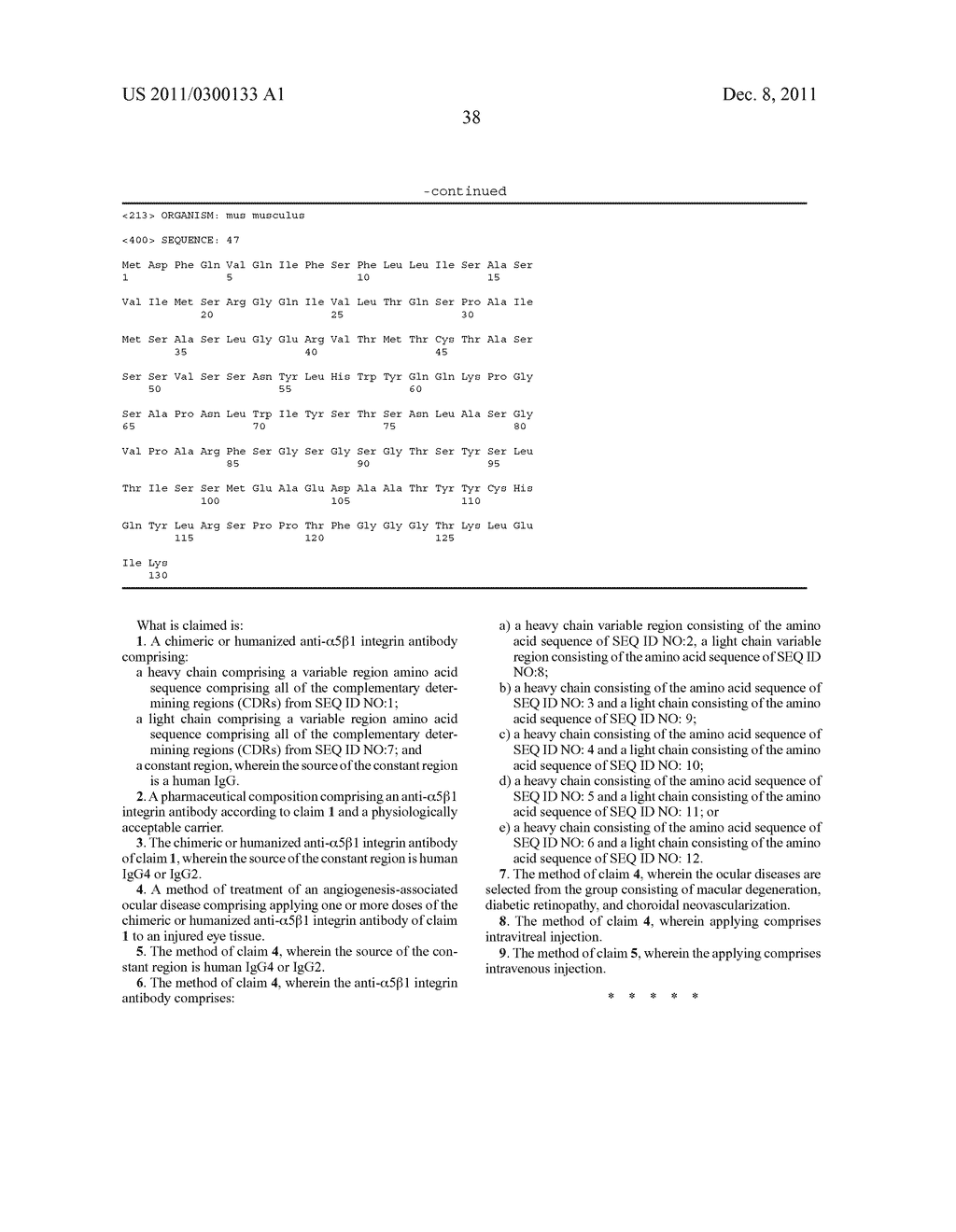 CHIMERIC AND HUMANIZED ANTIBODIES TO ALPHA5BETA1 INTEGRIN THAT MODULATE     ANGIOGENESIS - diagram, schematic, and image 65