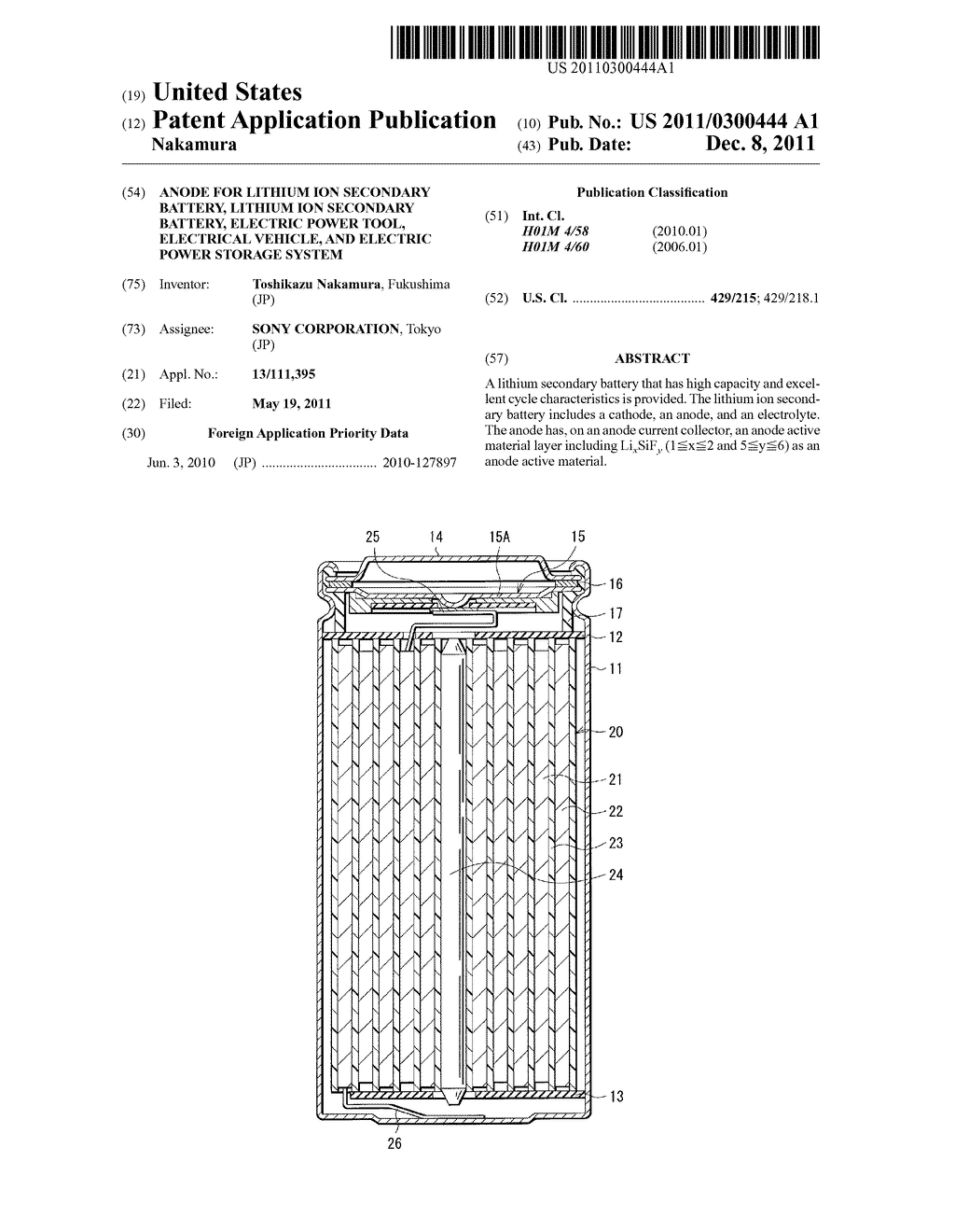 ANODE FOR LITHIUM ION SECONDARY BATTERY, LITHIUM ION SECONDARY BATTERY,     ELECTRIC POWER TOOL, ELECTRICAL VEHICLE, AND ELECTRIC POWER STORAGE     SYSTEM - diagram, schematic, and image 01