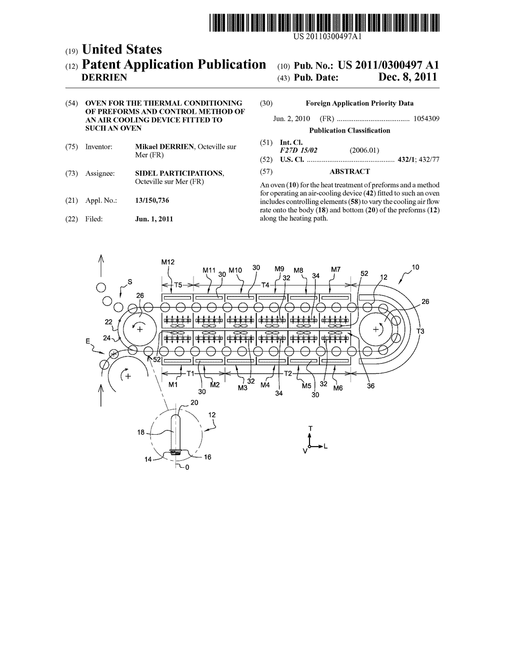 OVEN FOR THE THERMAL CONDITIONING OF PREFORMS AND CONTROL METHOD OF AN AIR     COOLING DEVICE FITTED TO SUCH AN OVEN - diagram, schematic, and image 01