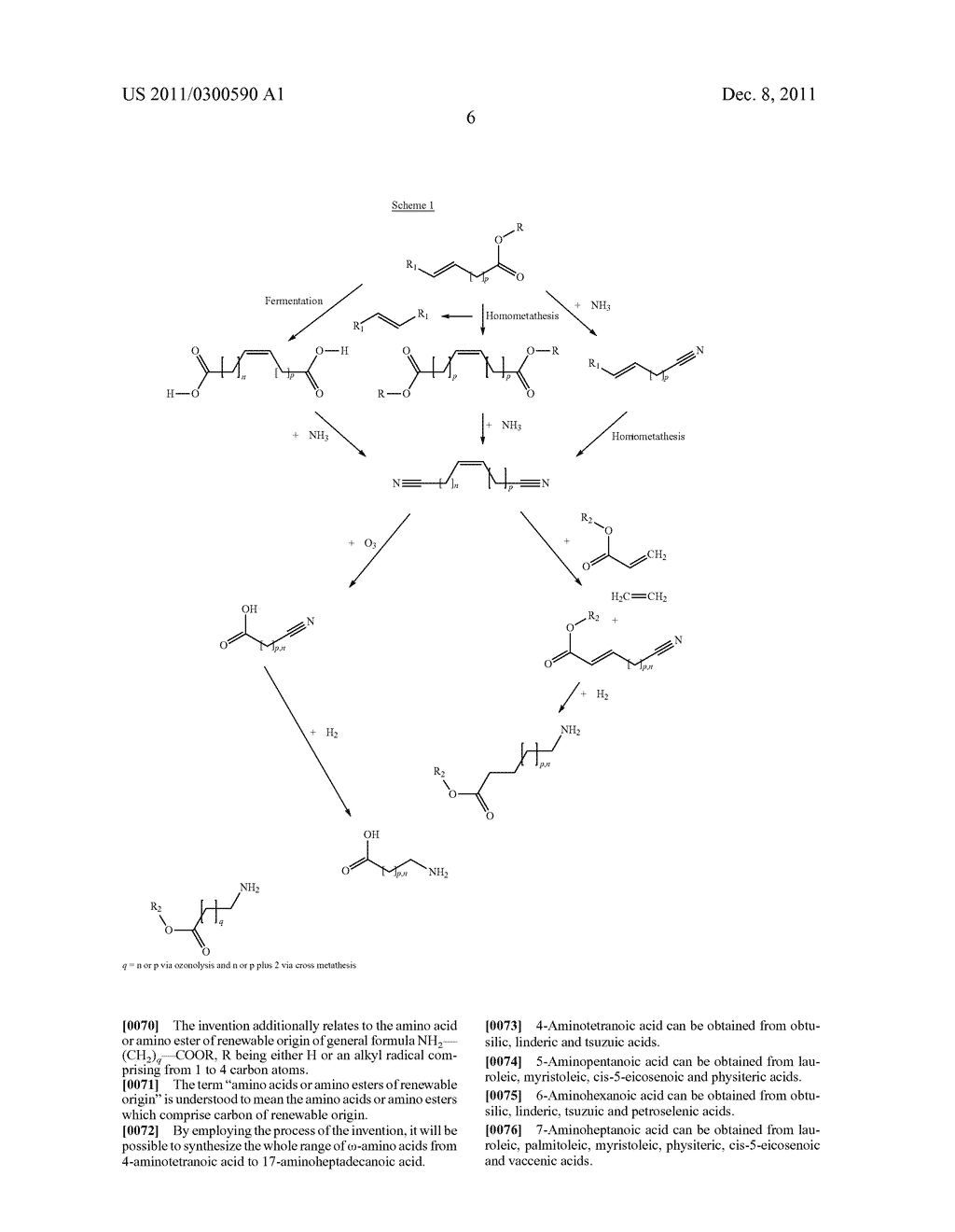 Method for Synthesizing an Omega-Amino Acid or Ester from a     Monounsaturated Fatty Acid or Ester - diagram, schematic, and image 07