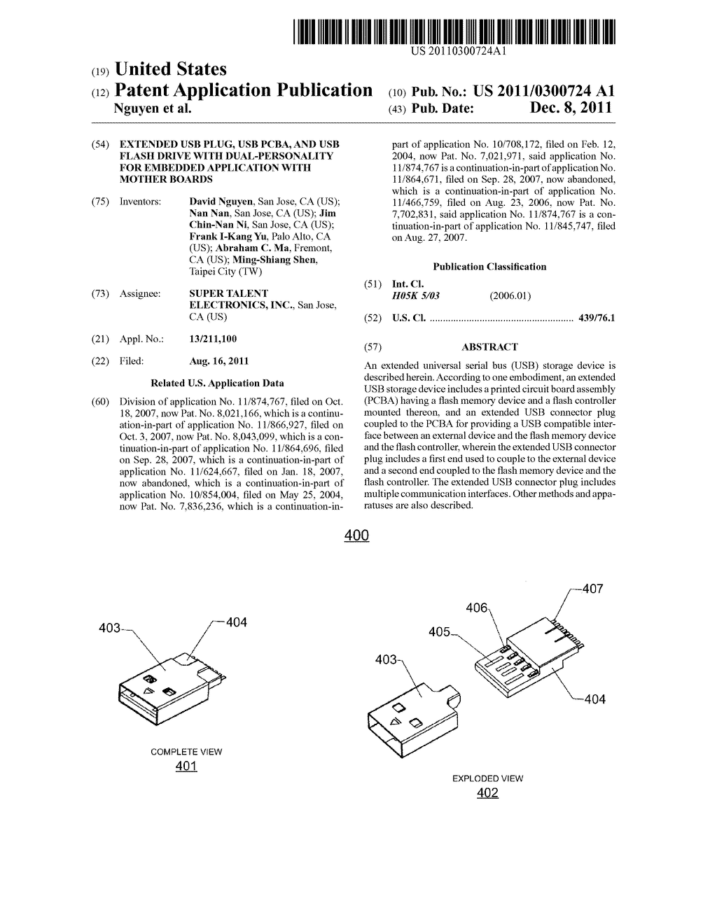 EXTENDED USB PLUG, USB PCBA, AND USB FLASH DRIVE WITH DUAL-PERSONALITY FOR     EMBEDDED APPLICATION WITH MOTHER BOARDS - diagram, schematic, and image 01