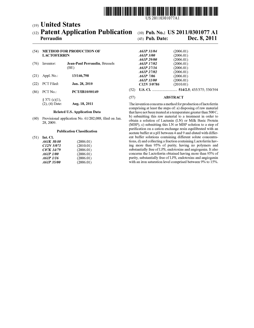 METHOD FOR PRODUCTION OF LACTOFERRIN - diagram, schematic, and image 01