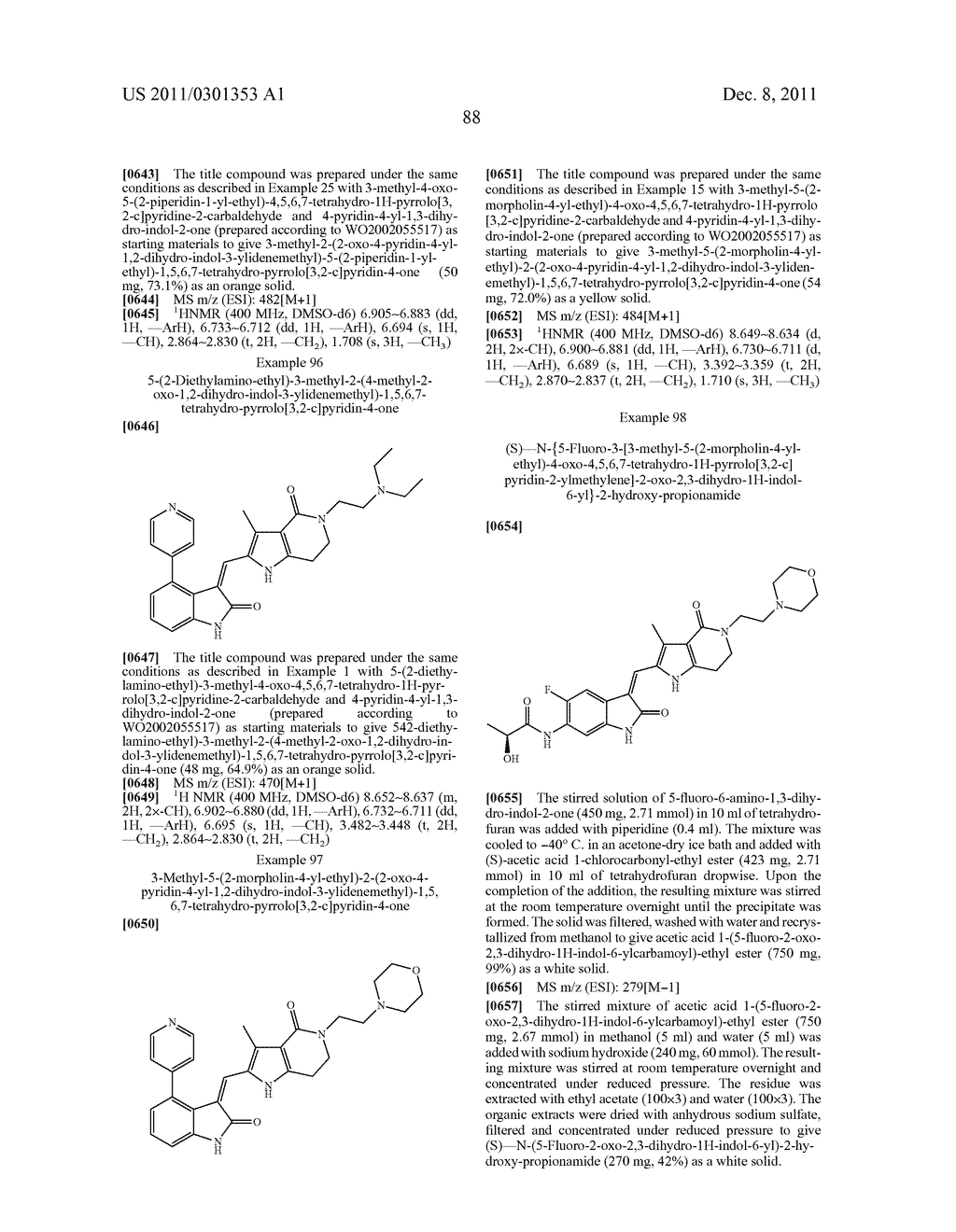 PYRROLO [3,2-C] PYRIDINE-4-ONE 2-INDOLINONE PROTEIN KINASE INHIBITORS - diagram, schematic, and image 89