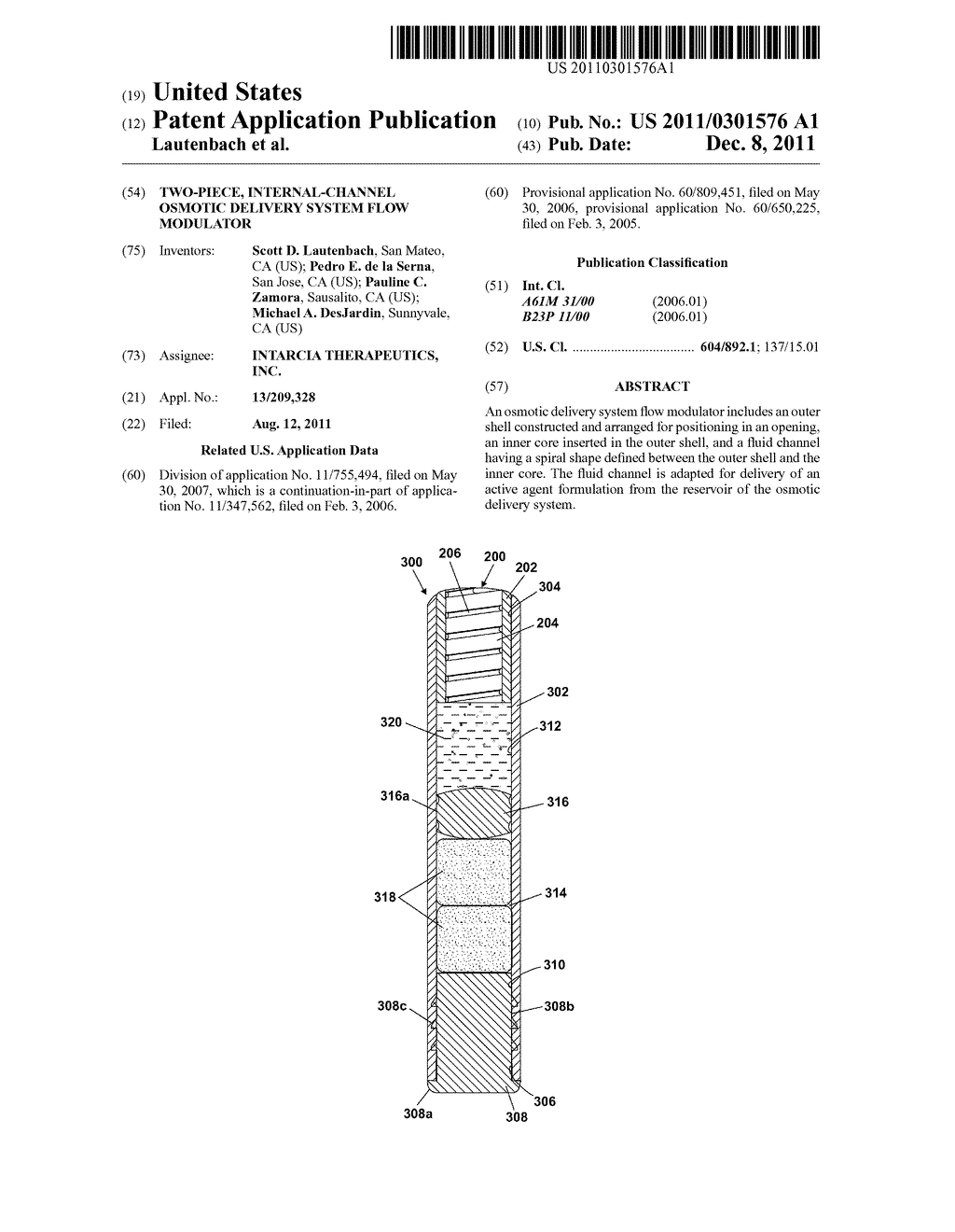 TWO-PIECE, INTERNAL-CHANNEL OSMOTIC DELIVERY SYSTEM FLOW MODULATOR - diagram, schematic, and image 01