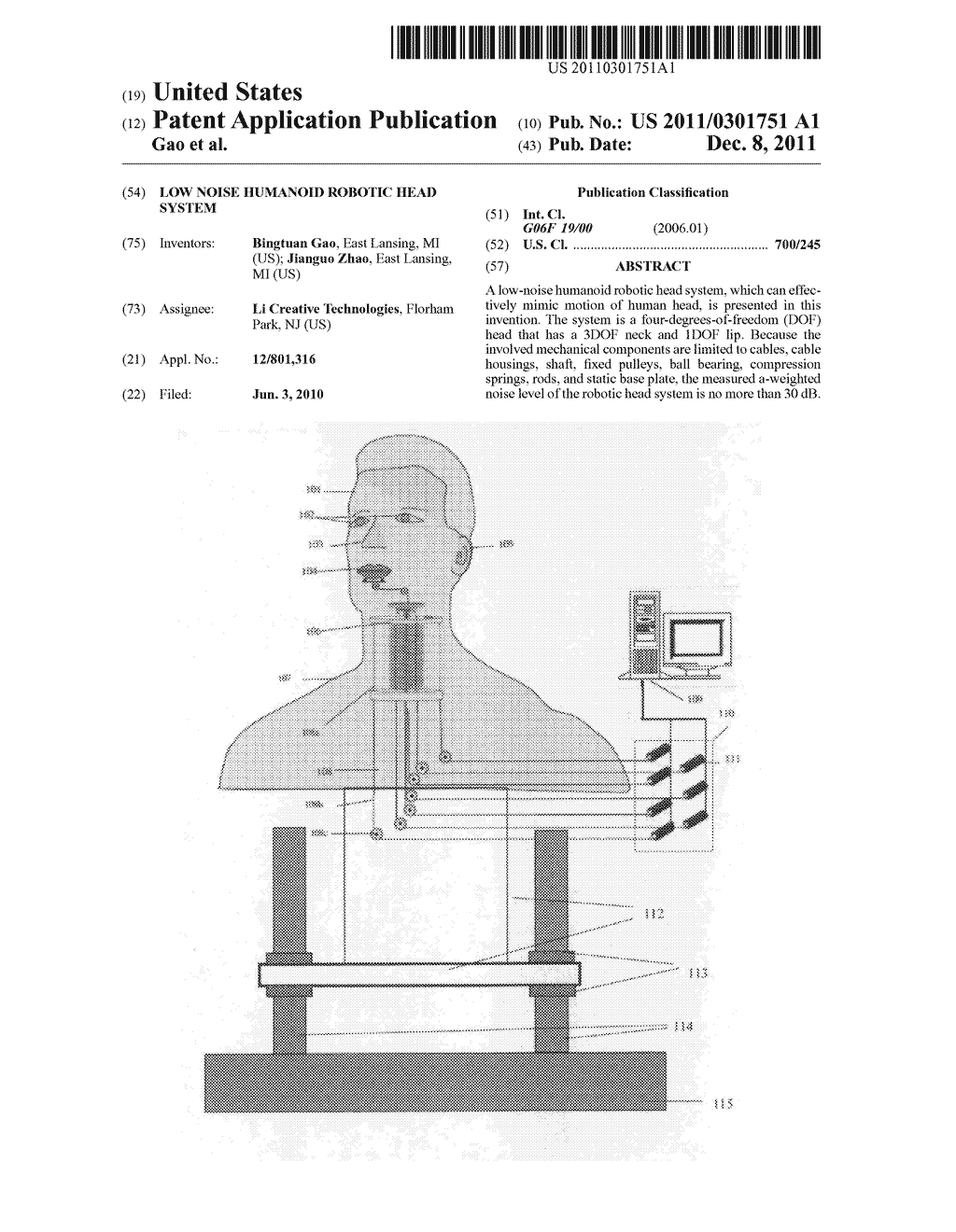 Low noise humanoid robotic head system - diagram, schematic, and image 01