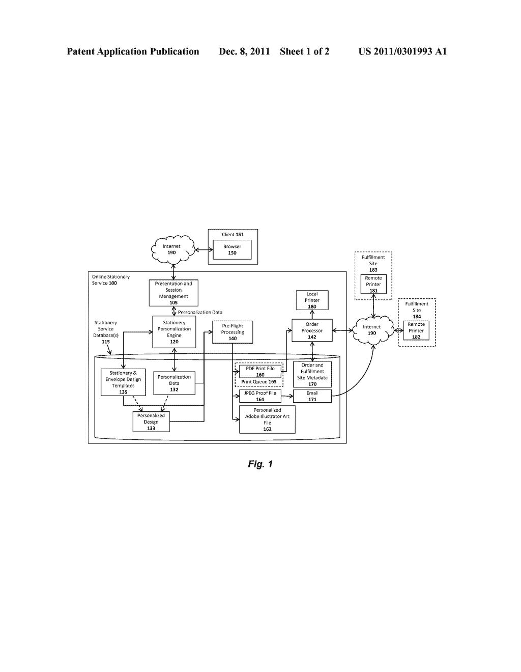 SYSTEM AND METHOD FOR PROCESSING PERSONALIZED STATIONERY DESIGNS AND     SELECTING FULFILLMENT ORDER SITES - diagram, schematic, and image 02