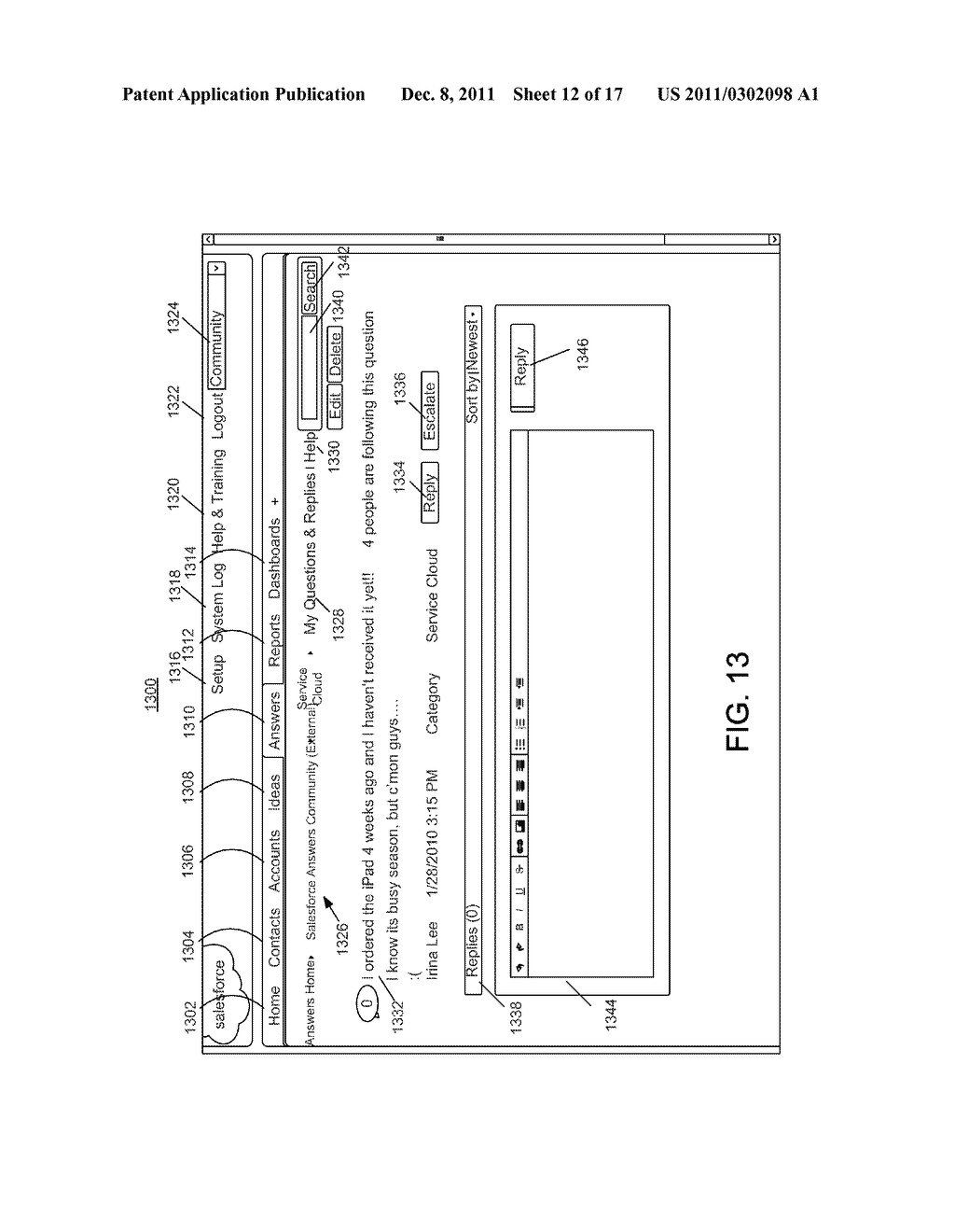 METHOD AND SYSTEM FOR PROVIDING ANSWERS TO USERS OF A MULTI-TENANT     DATABASE SYSTEM - diagram, schematic, and image 13