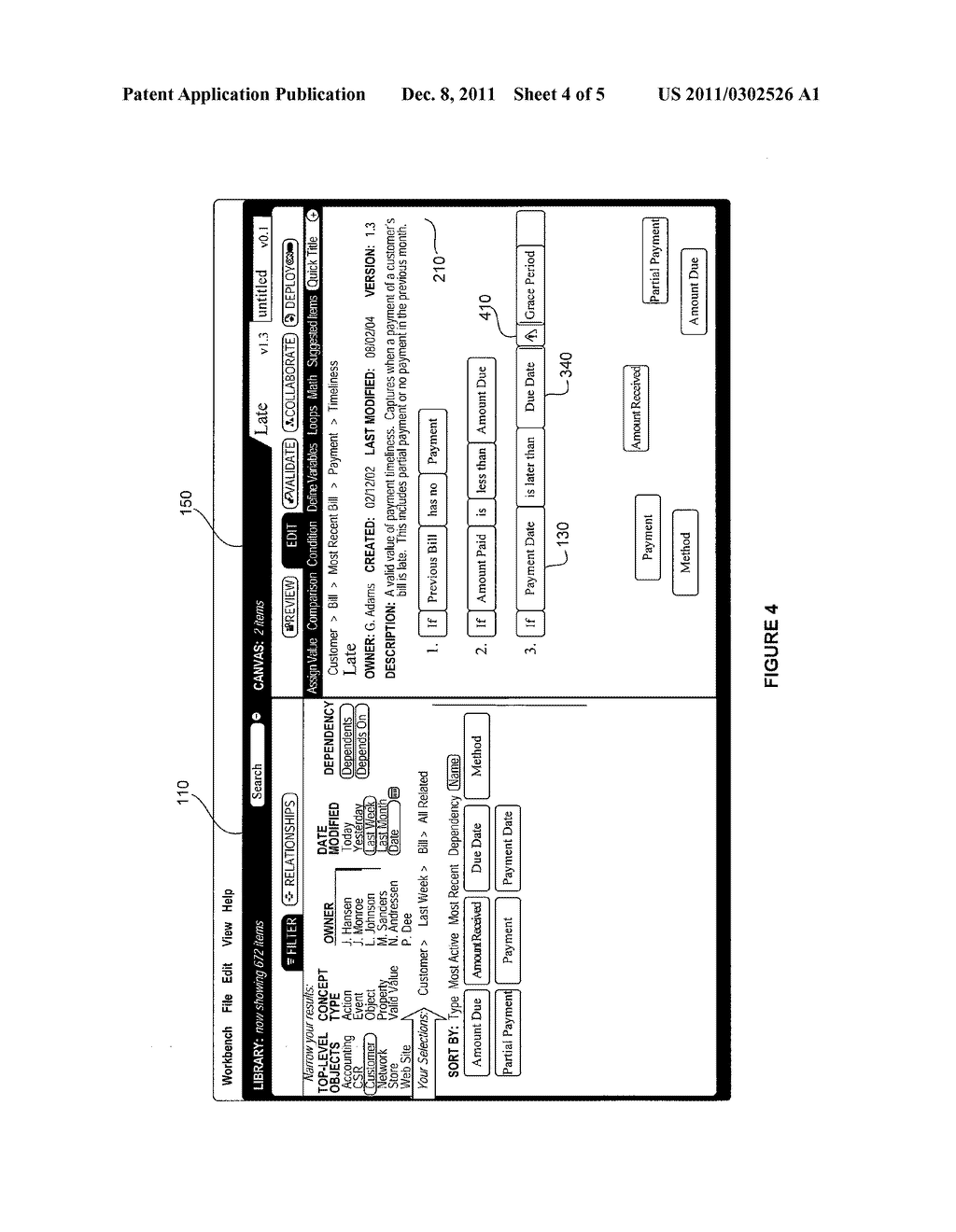 METHOD AND SYSTEM FOR CONSTRUCTING BUSINESS RULES IN A BUSINESS SOFTWARE     SYSTEM USING INTELLIGENT TILES - diagram, schematic, and image 05