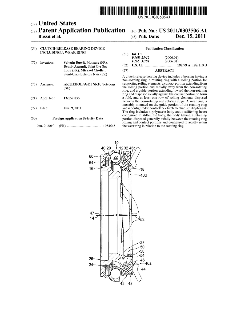 Clutch-Release Bearing Device including a Wear Ring - diagram, schematic, and image 01