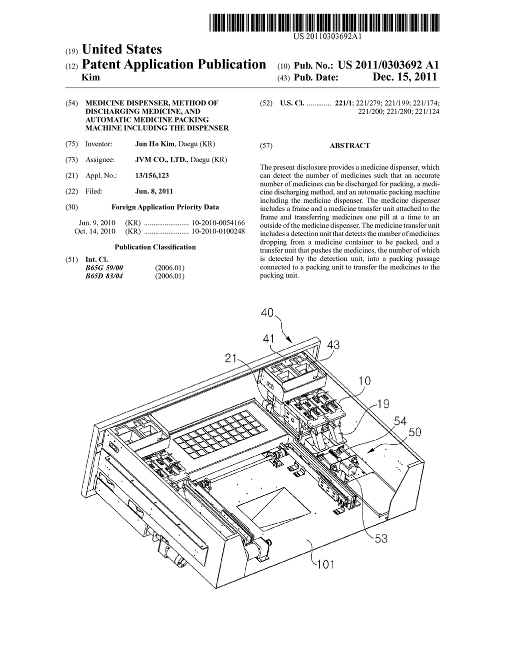 MEDICINE DISPENSER, METHOD OF DISCHARGING MEDICINE, AND AUTOMATIC MEDICINE     PACKING MACHINE INCLUDING THE DISPENSER - diagram, schematic, and image 01