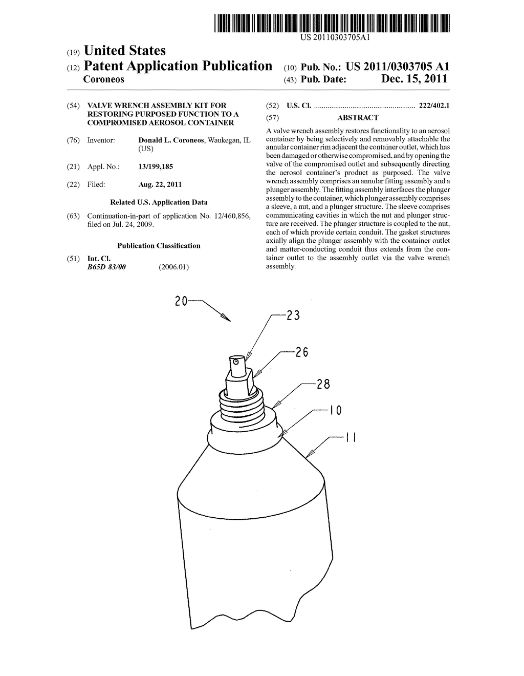 Valve wrench assembly kit for restoring purposed function to a compromised     aerosol container - diagram, schematic, and image 01