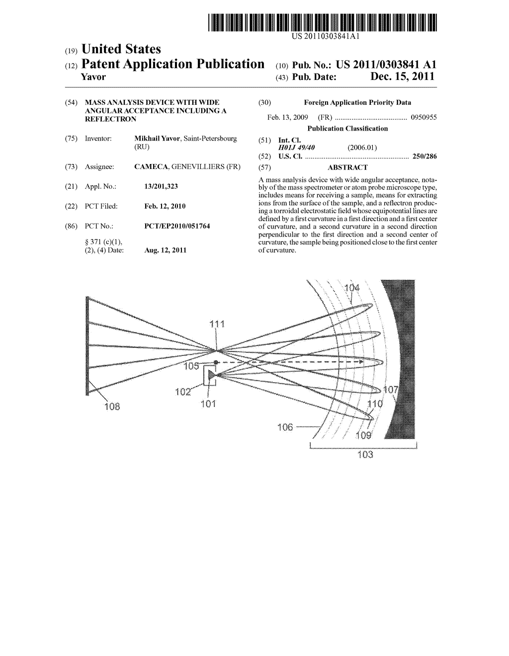 MASS ANALYSIS DEVICE WITH WIDE ANGULAR ACCEPTANCE INCLUDING A REFLECTRON - diagram, schematic, and image 01