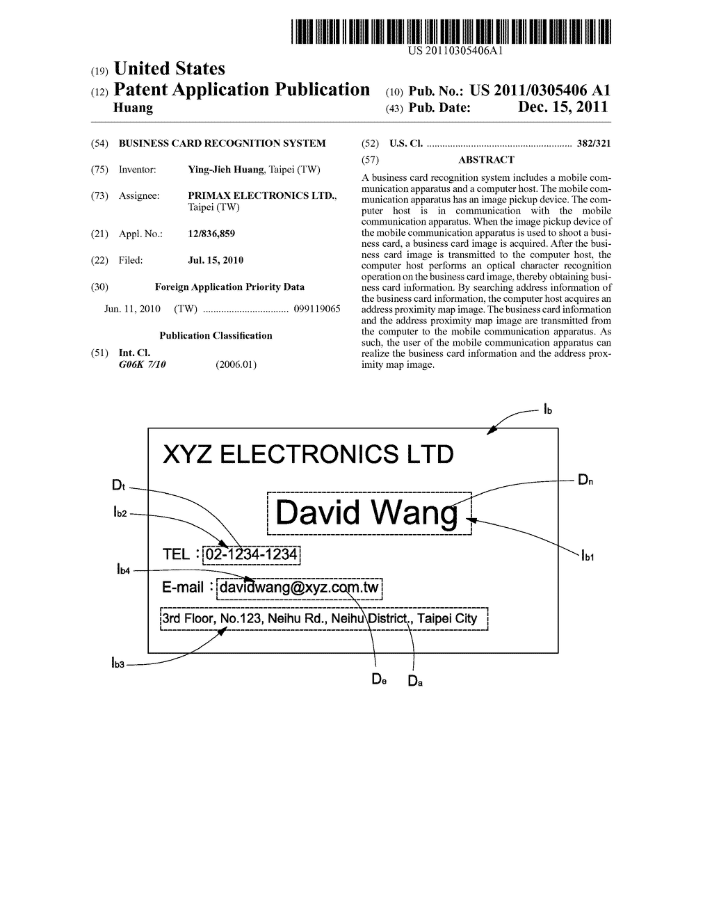 BUSINESS CARD RECOGNITION SYSTEM - diagram, schematic, and image 01