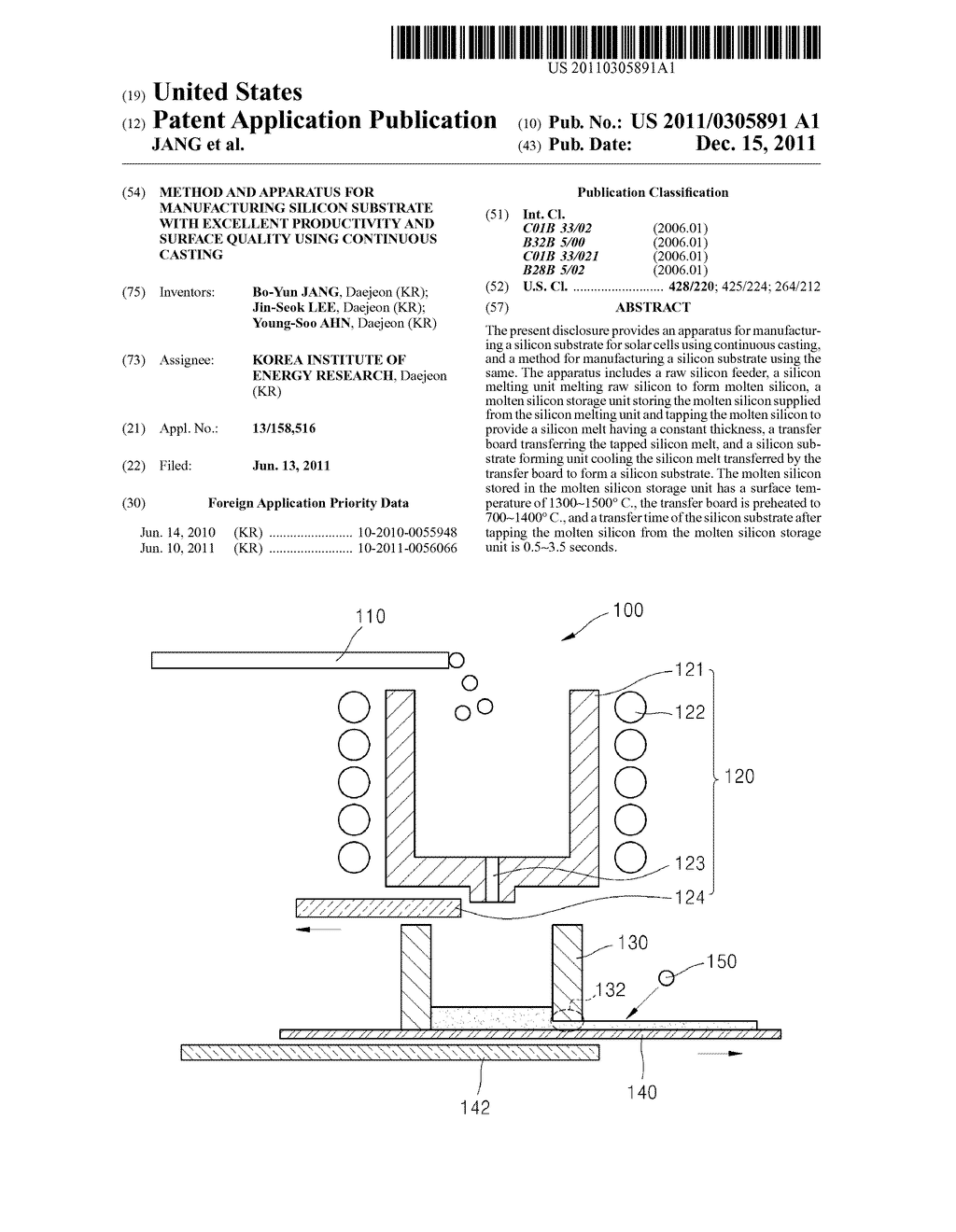 METHOD AND APPARATUS FOR MANUFACTURING SILICON SUBSTRATE WITH EXCELLENT     PRODUCTIVITY AND SURFACE QUALITY USING CONTINUOUS CASTING - diagram, schematic, and image 01