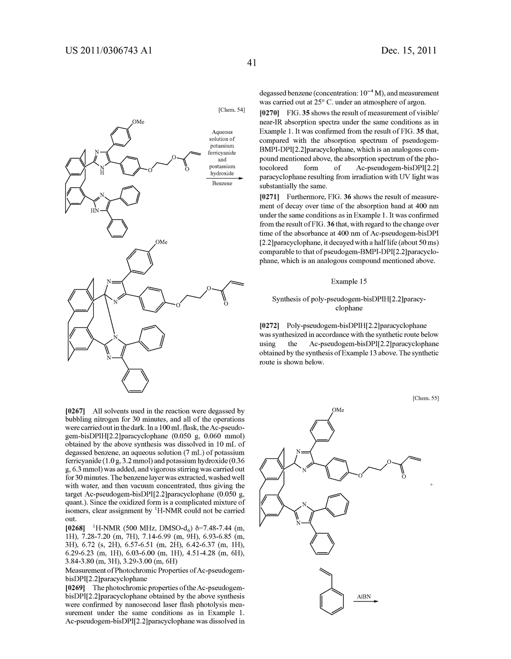 NOVEL CROSSLINKED HEXAARYL BISIMIDAZOLE COMPOUND AND DERIVATIVE THEREOF,     METHOD FOR PRODUCING THE COMPOUND AND PRECURSOR COMPOUND TO BE USED IN     THE PRODUCTION METHOD - diagram, schematic, and image 56
