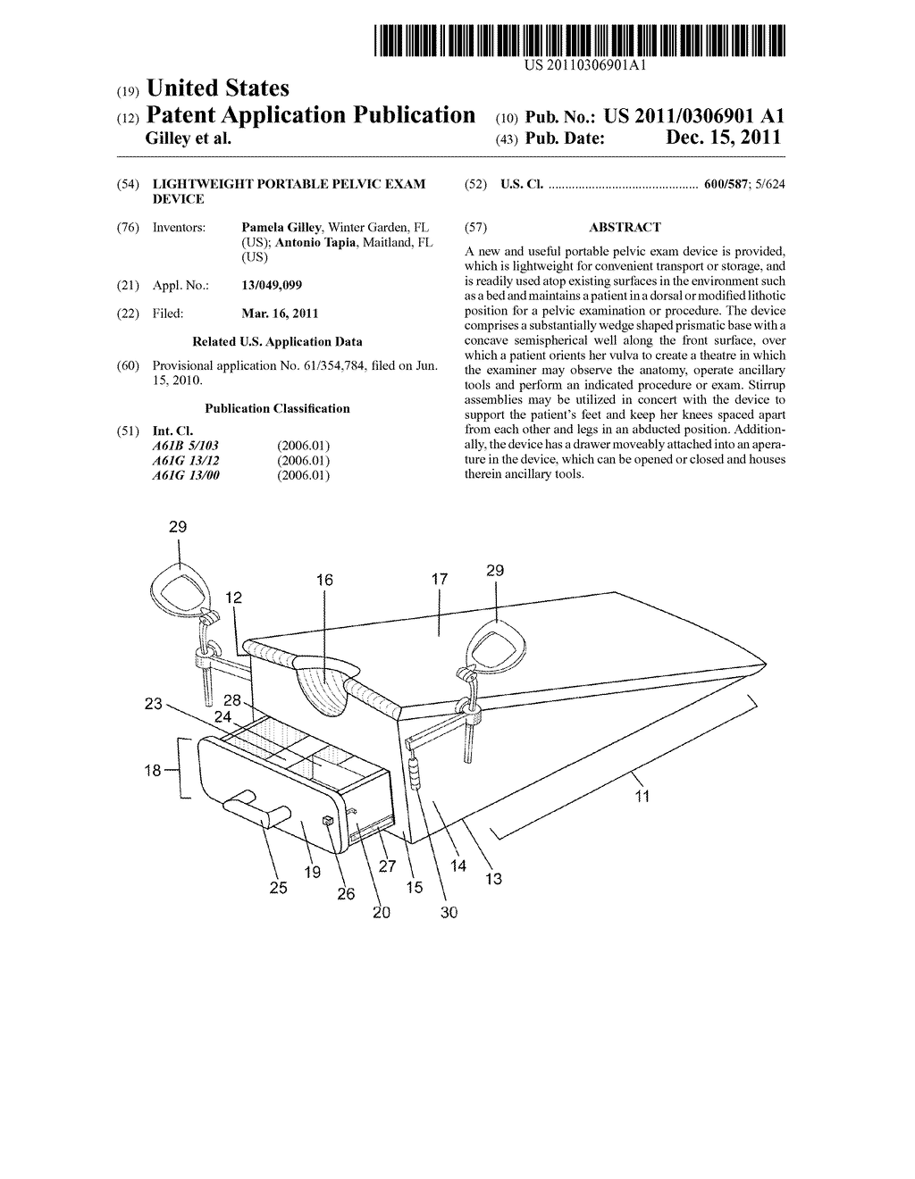 Lightweight Portable Pelvic Exam Device - diagram, schematic, and image 01