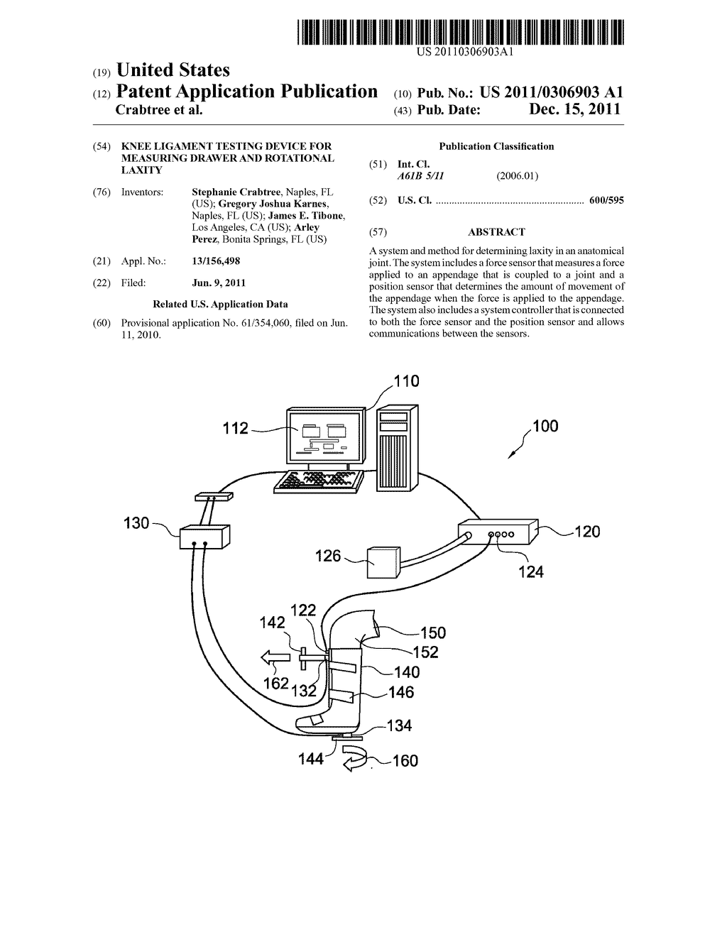 KNEE LIGAMENT TESTING DEVICE FOR MEASURING DRAWER AND ROTATIONAL LAXITY - diagram, schematic, and image 01