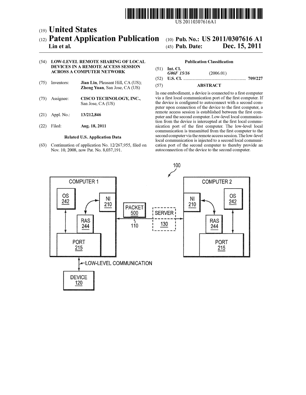 LOW-LEVEL REMOTE SHARING OF LOCAL DEVICES IN A REMOTE ACCESS SESSION     ACROSS A COMPUTER NETWORK - diagram, schematic, and image 01