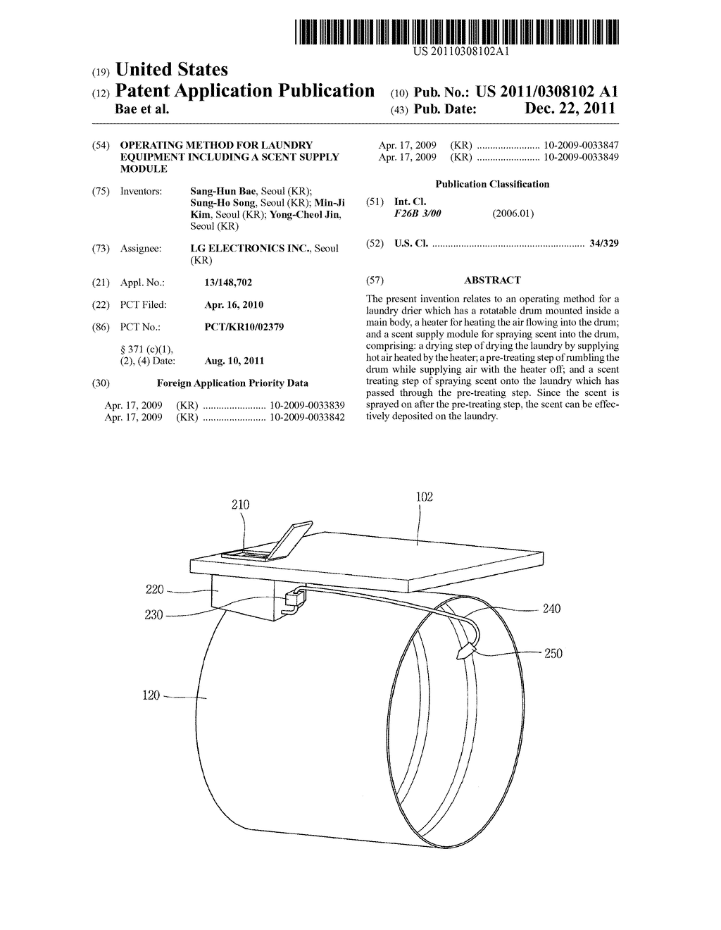 OPERATING METHOD FOR LAUNDRY EQUIPMENT INCLUDING A SCENT SUPPLY MODULE - diagram, schematic, and image 01