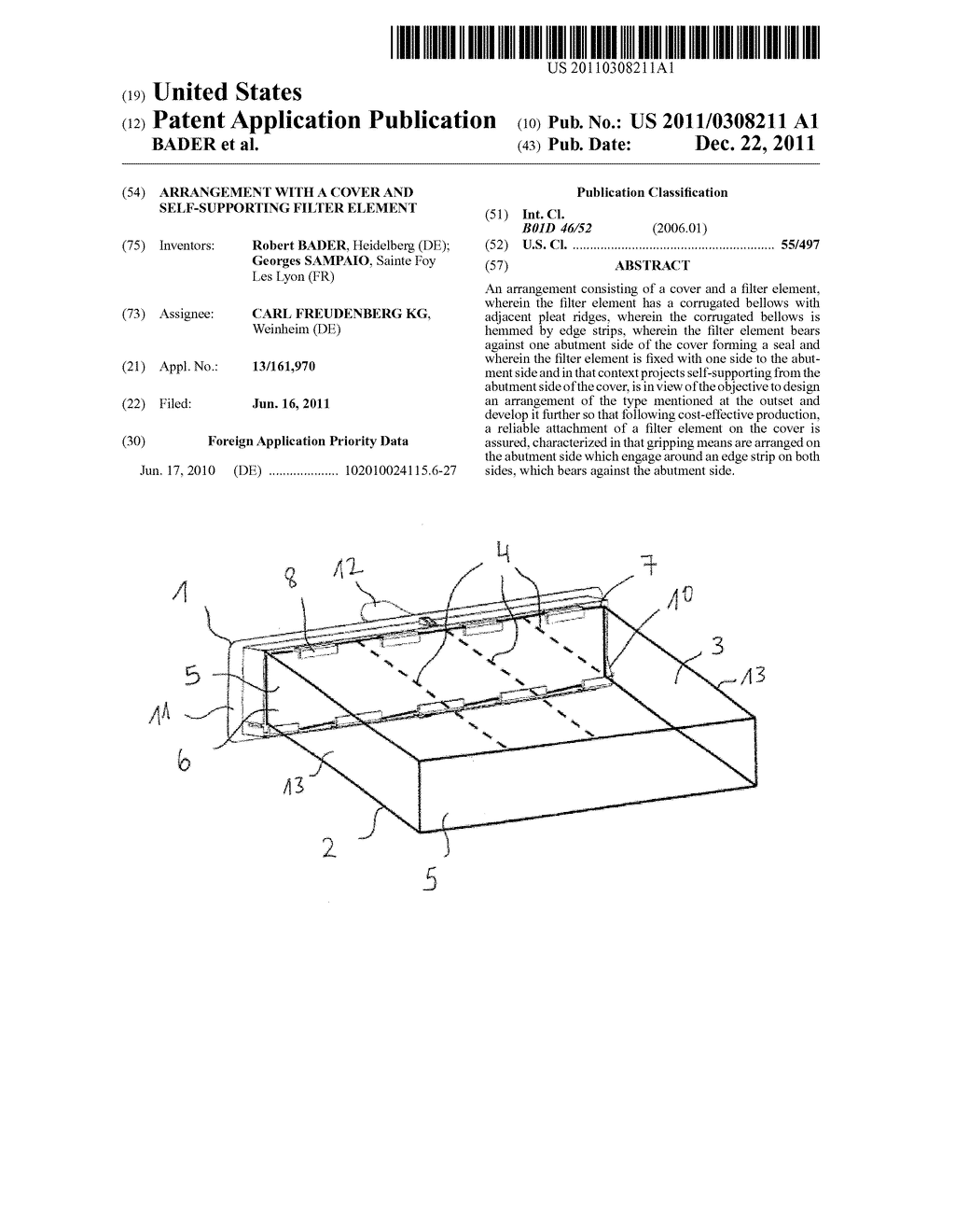 ARRANGEMENT WITH A COVER AND SELF-SUPPORTING FILTER ELEMENT - diagram, schematic, and image 01