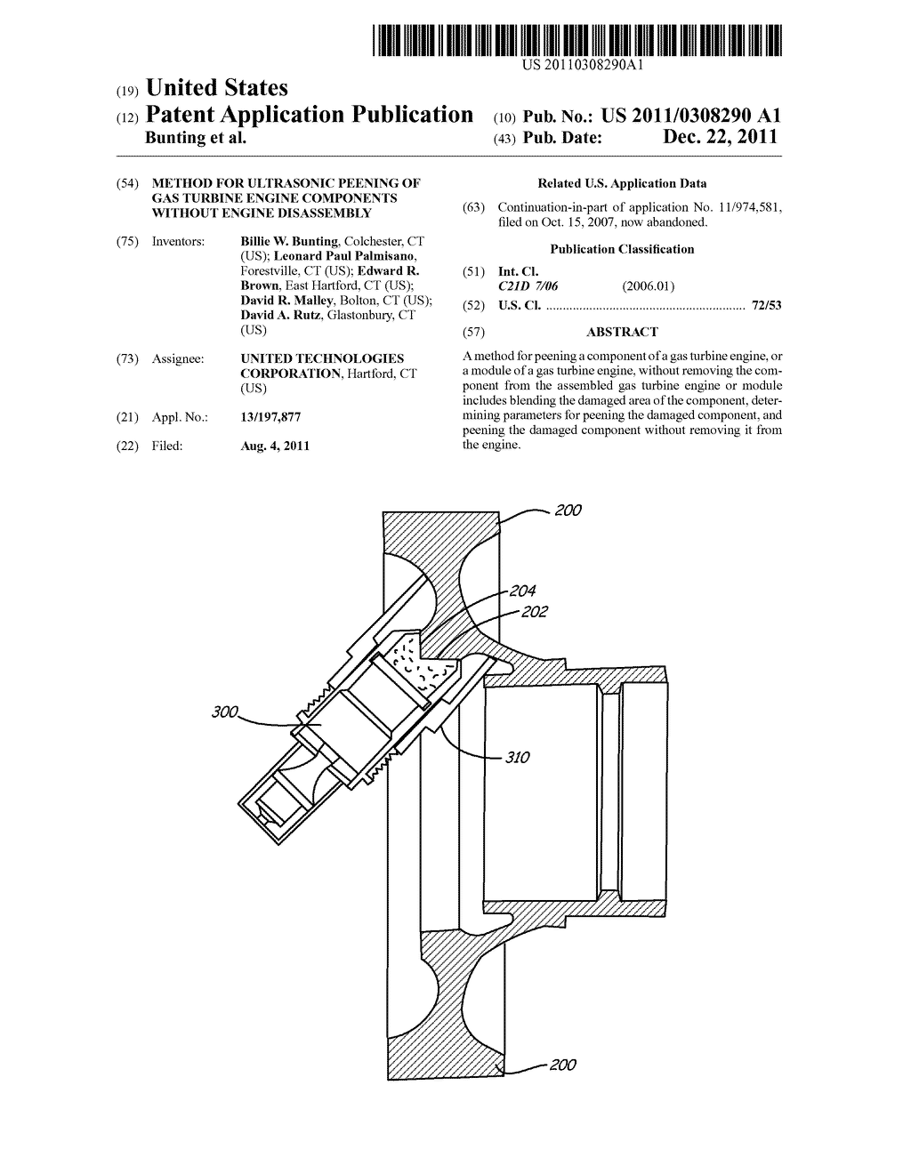 METHOD FOR ULTRASONIC PEENING OF GAS TURBINE ENGINE COMPONENTS WITHOUT     ENGINE DISASSEMBLY - diagram, schematic, and image 01