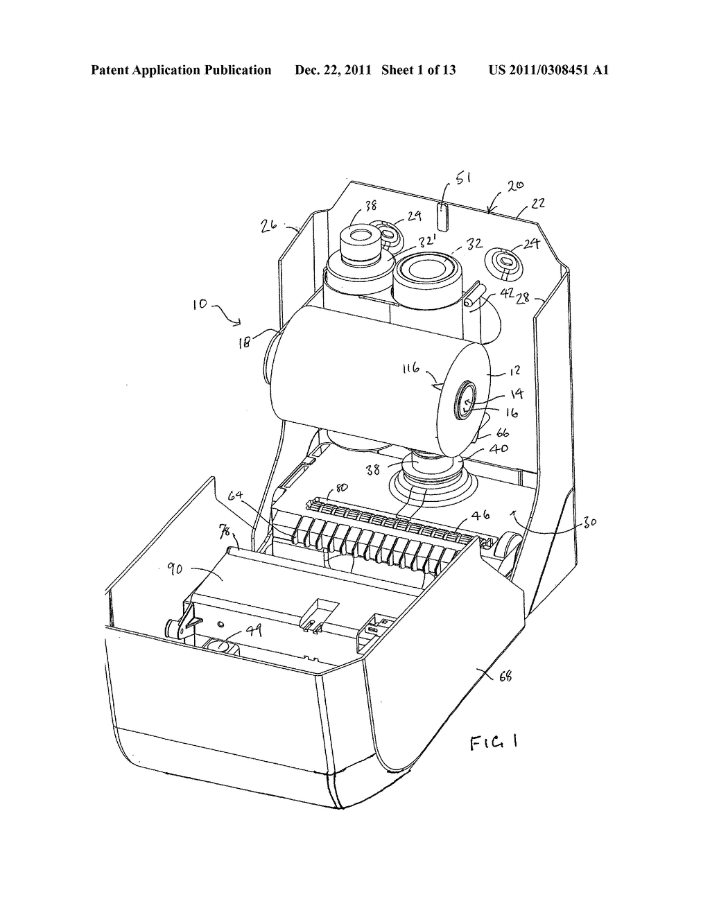 DISPENSER FOR MOIST WIPE MATERIAL, A WEB OF MATERIAL FOR USE THEREIN AND     FLUTED ROLLER - diagram, schematic, and image 02