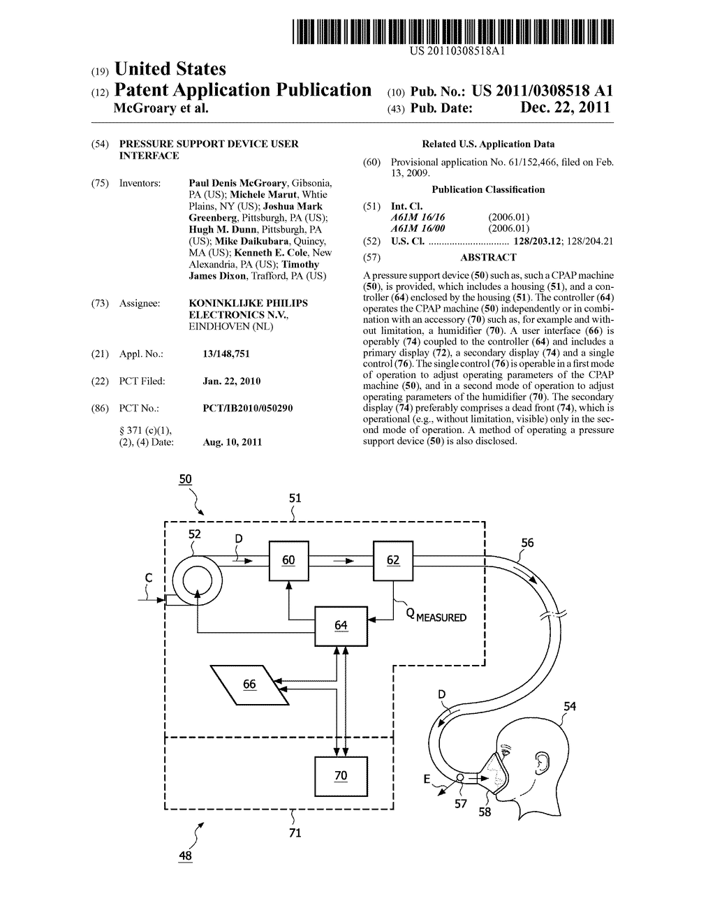 PRESSURE SUPPORT DEVICE USER INTERFACE - diagram, schematic, and image 01