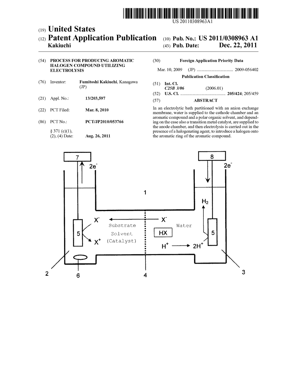 PROCESS FOR PRODUCING AROMATIC HALOGEN COMPOUND UTILIZING ELECTROLYSIS - diagram, schematic, and image 01