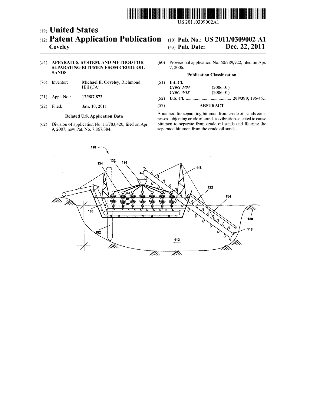 APPARATUS, SYSTEM, AND METHOD FOR SEPARATING BITUMEN FROM CRUDE OIL SANDS - diagram, schematic, and image 01