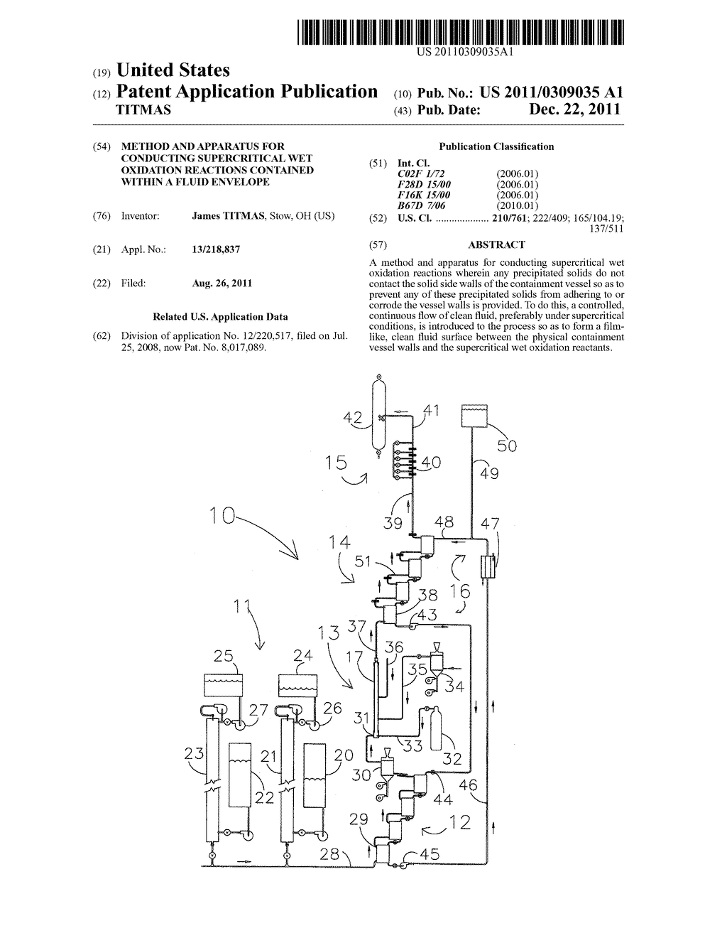 METHOD AND APPARATUS FOR CONDUCTING SUPERCRITICAL WET OXIDATION REACTIONS     CONTAINED WITHIN A FLUID ENVELOPE - diagram, schematic, and image 01