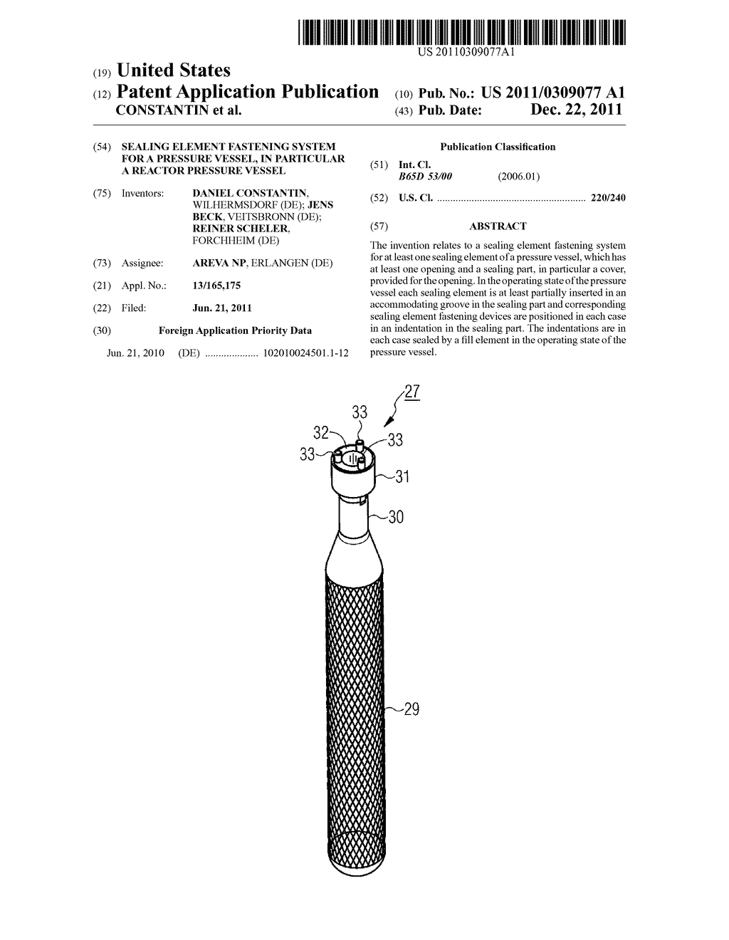 SEALING ELEMENT FASTENING SYSTEM FOR A PRESSURE VESSEL, IN PARTICULAR A     REACTOR PRESSURE VESSEL - diagram, schematic, and image 01