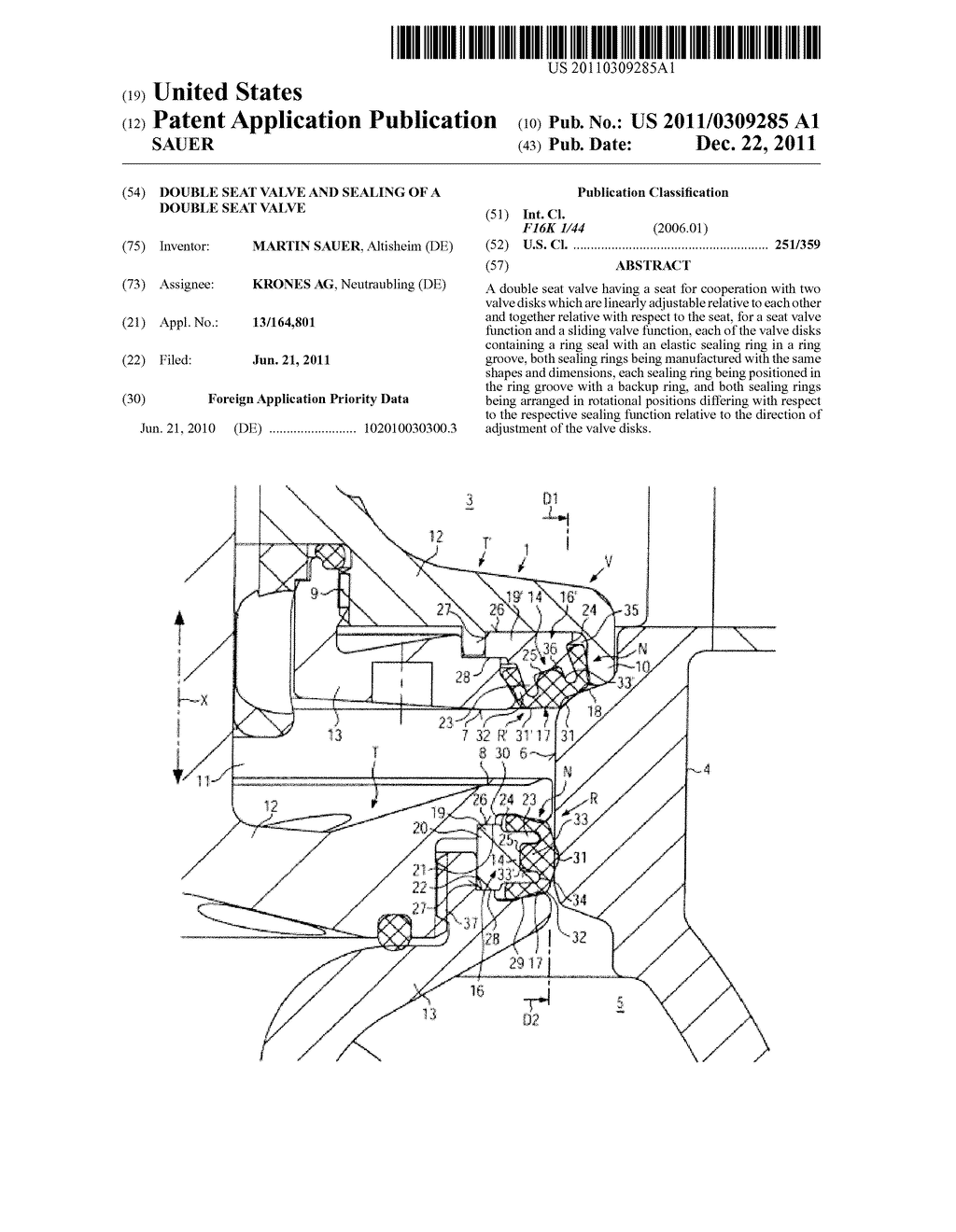 DOUBLE SEAT VALVE AND SEALING OF A DOUBLE SEAT VALVE - diagram, schematic, and image 01