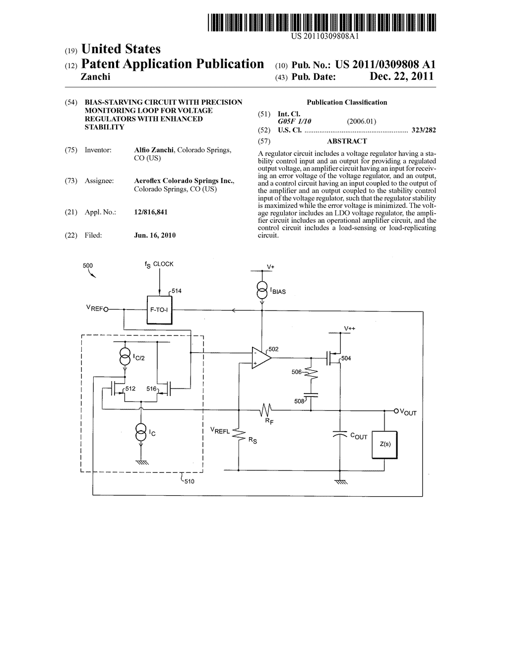 BIAS-STARVING CIRCUIT WITH PRECISION MONITORING LOOP FOR VOLTAGE     REGULATORS WITH ENHANCED STABILITY - diagram, schematic, and image 01