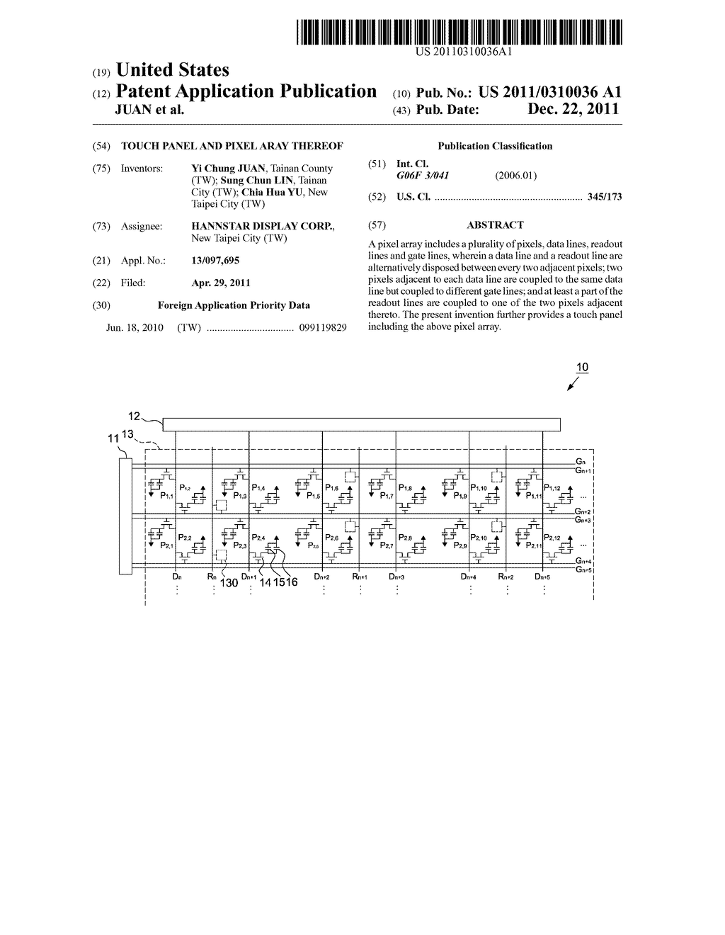 TOUCH PANEL AND PIXEL ARAY THEREOF - diagram, schematic, and image 01