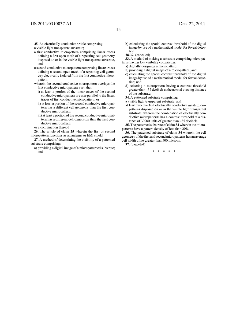 TOUCH SCREEN SENSOR AND PATTERNED SUBSTRATE HAVING OVERLAID MICROPATTERNS     WITH LOW VISIBILITY - diagram, schematic, and image 40