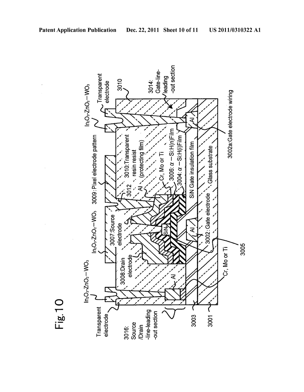 THIN FILM TRANSISTOR, THIN FILM TRANSISTOR SUBSTRATE, PROCESSES FOR     PRODUCING THE SAME, LIQUID CRYSTAL DISPLAY USING THE SAME, AND RELATED     DEVICES AND PROCESSES; AND SPUTTERING TARGET, TRANSPARENT     ELECTROCONDUCTIVE FILM FORMED BY USE OF THIS, TRANSPARENT ELECTRODE, AND     RELATED DEVICES AND PROCESSES - diagram, schematic, and image 11